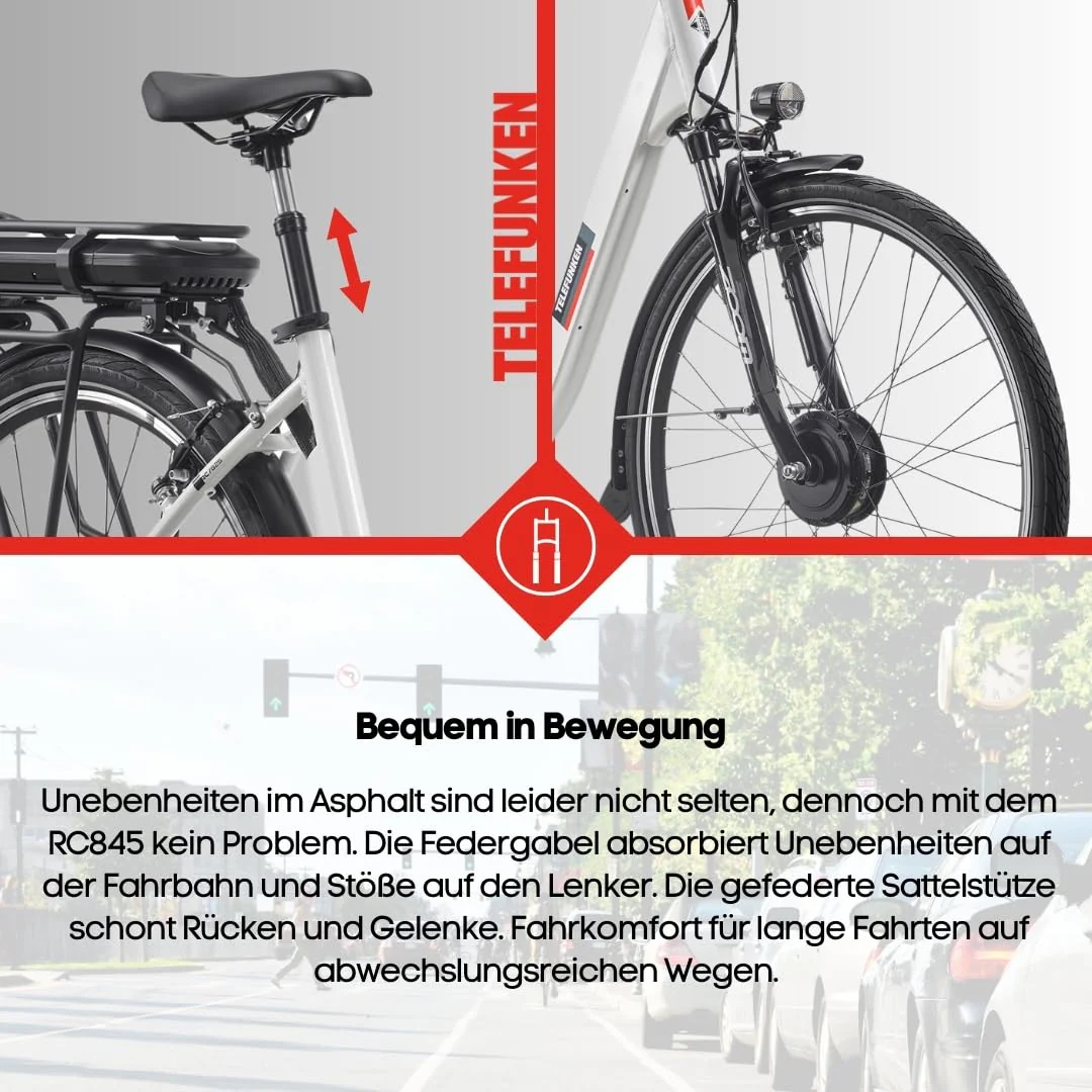 TELEFUNKEN E-Bike Damen 28 Zoll, Elektrofahrrad Frontmotor, 7-Gang Nabenschaltung, V-Bremsen, Pedelec Citybike inkl. Fahrradschloss, RC845 Multitalent - Image 5
