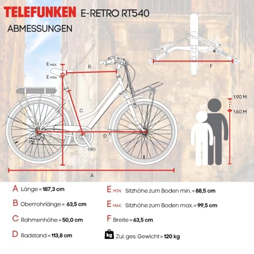 TELEFUNKEN E-Bike Elektrofahrrad 28 Zoll mit 7-Gang Nabenschaltung, Retro Pedelec Citybike mit Gepäckträger und Fahrradschloss, Frontmotor 250 W und 13 Ah, 36V Li-Ion Akku, RT540 Multitalent - Image 2