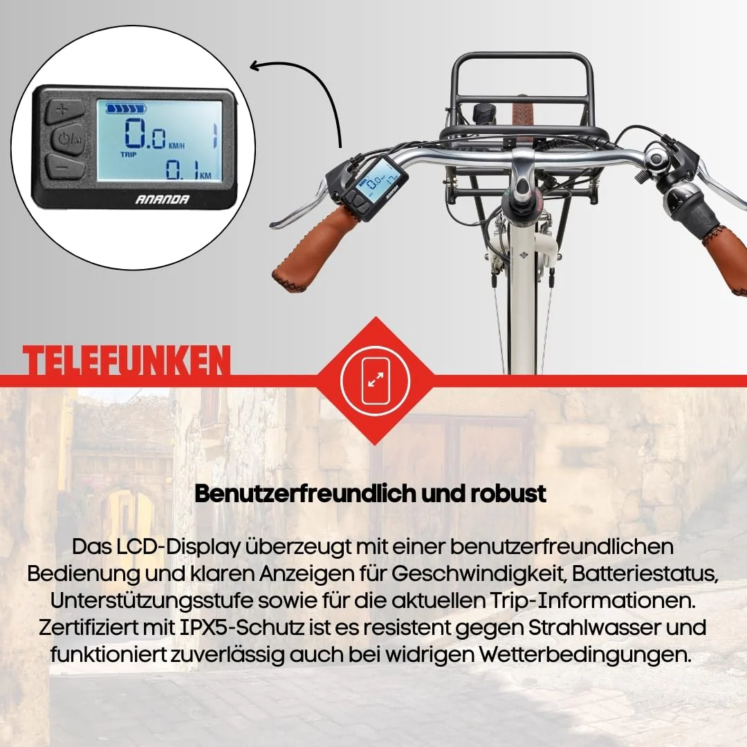 TELEFUNKEN E-Bike Elektrofahrrad 28 Zoll mit 7-Gang Nabenschaltung, Retro Pedelec Citybike mit Gepäckträger und Fahrradschloss, Frontmotor 250 W und 13 Ah, 36V Li-Ion Akku, RT540 Multitalent - Image 4