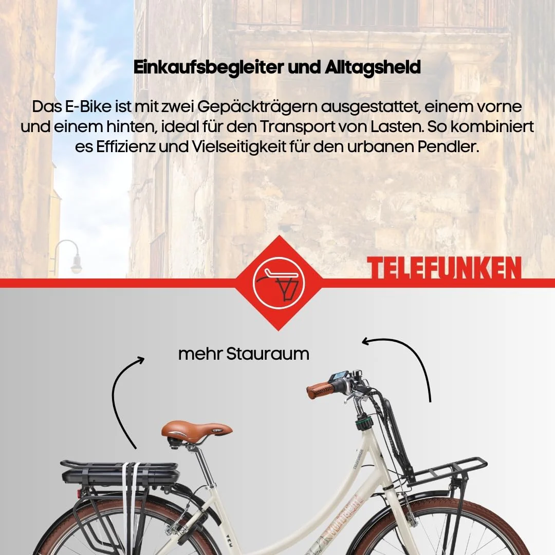 TELEFUNKEN E-Bike Elektrofahrrad 28 Zoll mit 7-Gang Nabenschaltung, Retro Pedelec Citybike mit Gepäckträger und Fahrradschloss, Frontmotor 250 W und 13 Ah, 36V Li-Ion Akku, RT540 Multitalent - Image 5