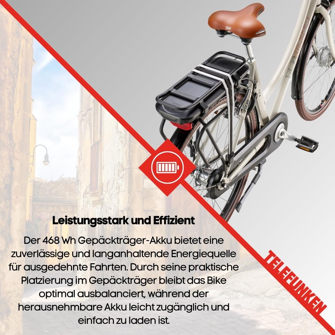 TELEFUNKEN E-Bike Elektrofahrrad 28 Zoll mit 7-Gang Nabenschaltung, Retro Pedelec Citybike mit Gepäckträger und Fahrradschloss, Frontmotor 250 W und 13 Ah, 36V Li-Ion Akku, RT540 Multitalent - Image 6