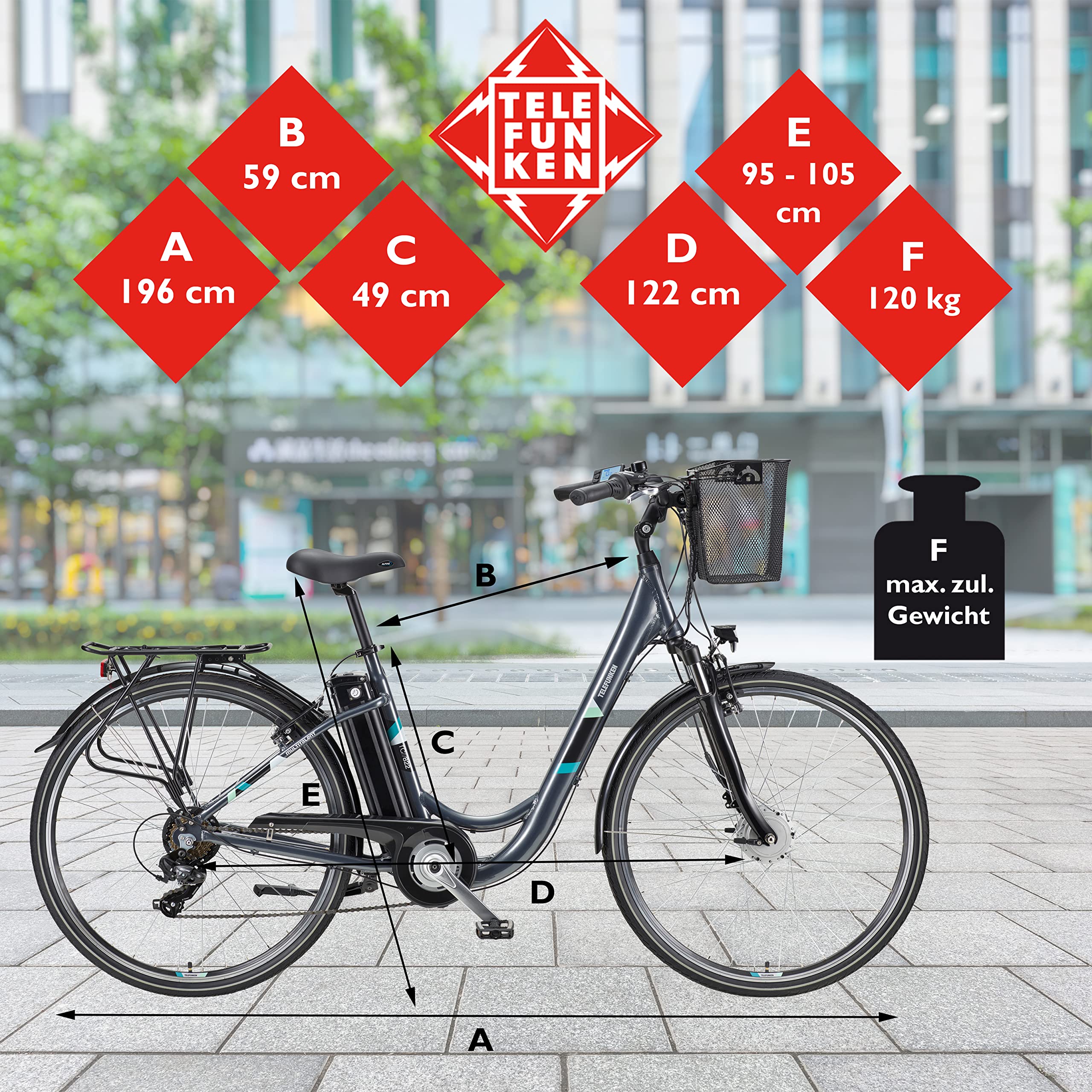 TELEFUNKEN E-Bike Elektrofahrrad Alu 28 Zoll mit 7-Gang Kettenschaltung, Pedelec Citybike leicht mit Fahrradkorb und Fahrradschloss, 250W und 10,4Ah, 36V Sitzrohrakku - Image 4