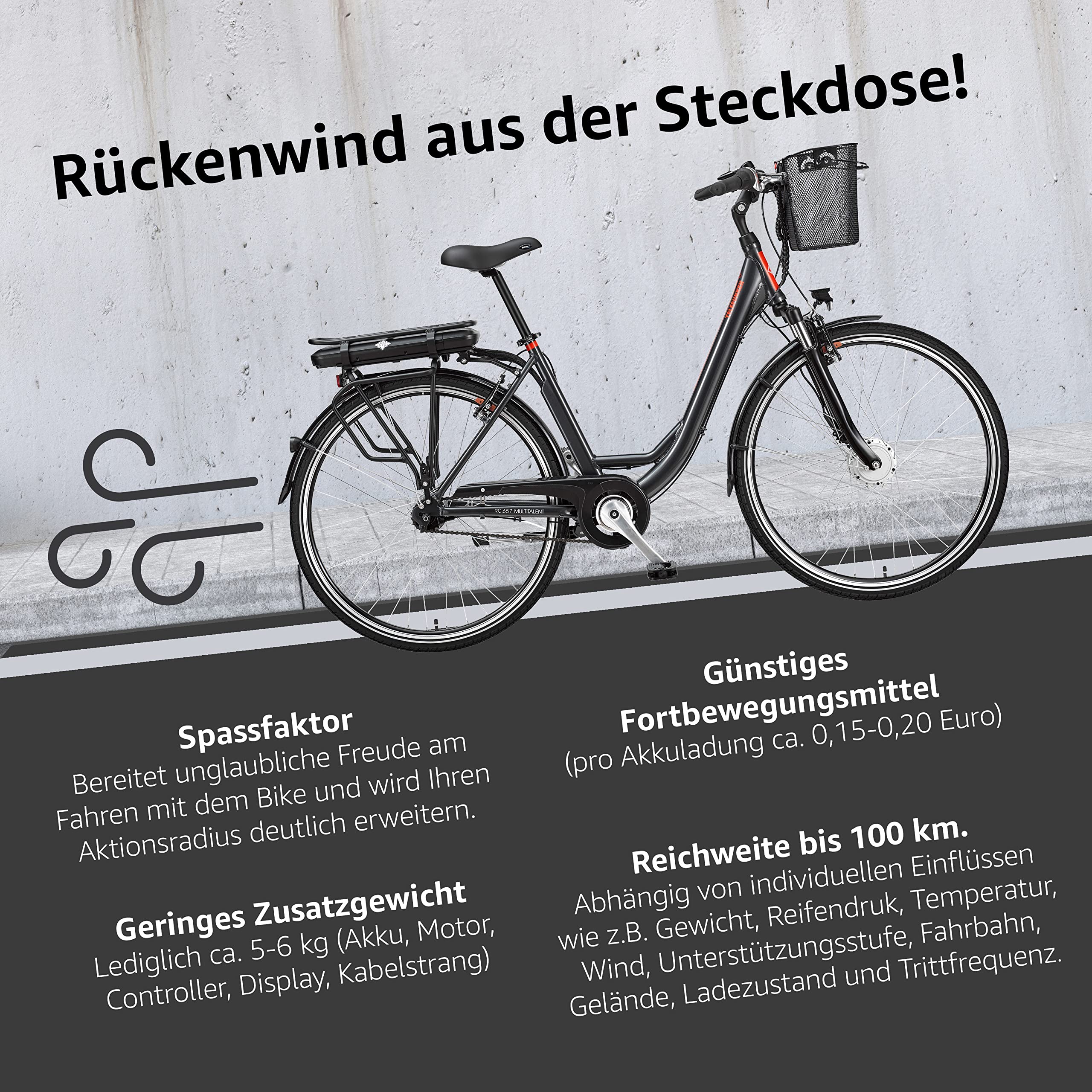 TELEFUNKEN E-Bike Elektrofahrrad Alu, mit 7-Gang Shimano Nabenschaltung, Pedelec Citybike leicht mit Fahrradkorb, 250W und 13Ah, 36V Lithium-Ionen-Akku, 28 Zoll, RC657 Multitalent anthrazit - Image 4