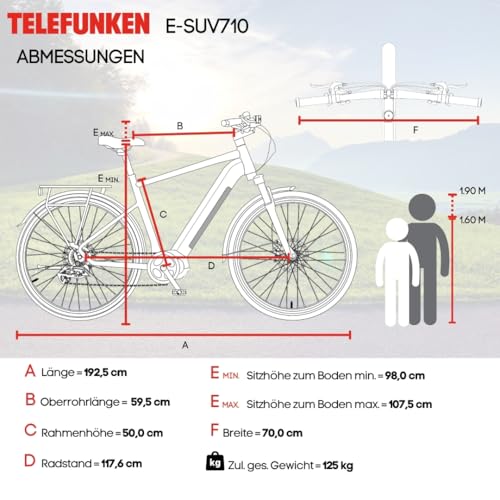 TELEFUNKEN E-Bike Herren 27,5 Zoll, Elektrofahrrad Mittelmotor, 9-Gang Kettenschaltung, Hydr. Scheibenbremsen, Pedelec SUV-Bike inkl. Fahrradschloss - Image 2
