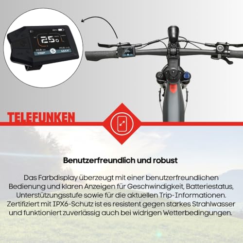 TELEFUNKEN E-Bike Herren 27,5 Zoll, Elektrofahrrad Mittelmotor, 9-Gang Kettenschaltung, Hydr. Scheibenbremsen, Pedelec SUV-Bike inkl. Fahrradschloss - Image 3