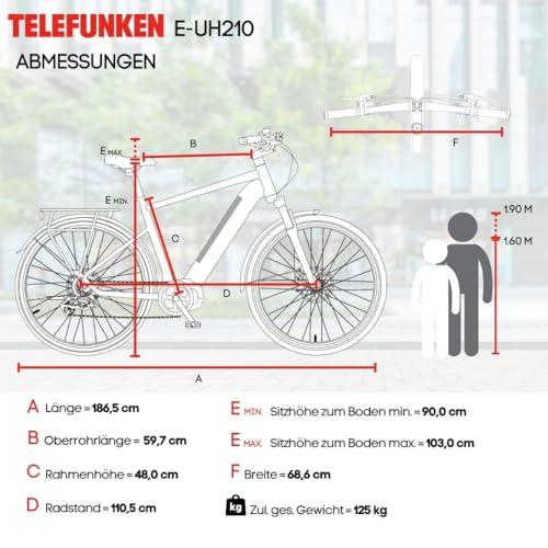 TELEFUNKEN E-Bike Herren 28 Zoll, Elektrofahrrad Hinterradmotor, 7-Gang Kettenschaltung, Hydr. Scheibenbremsen - Pedelec Urban-Bike, UH210 - Image 2