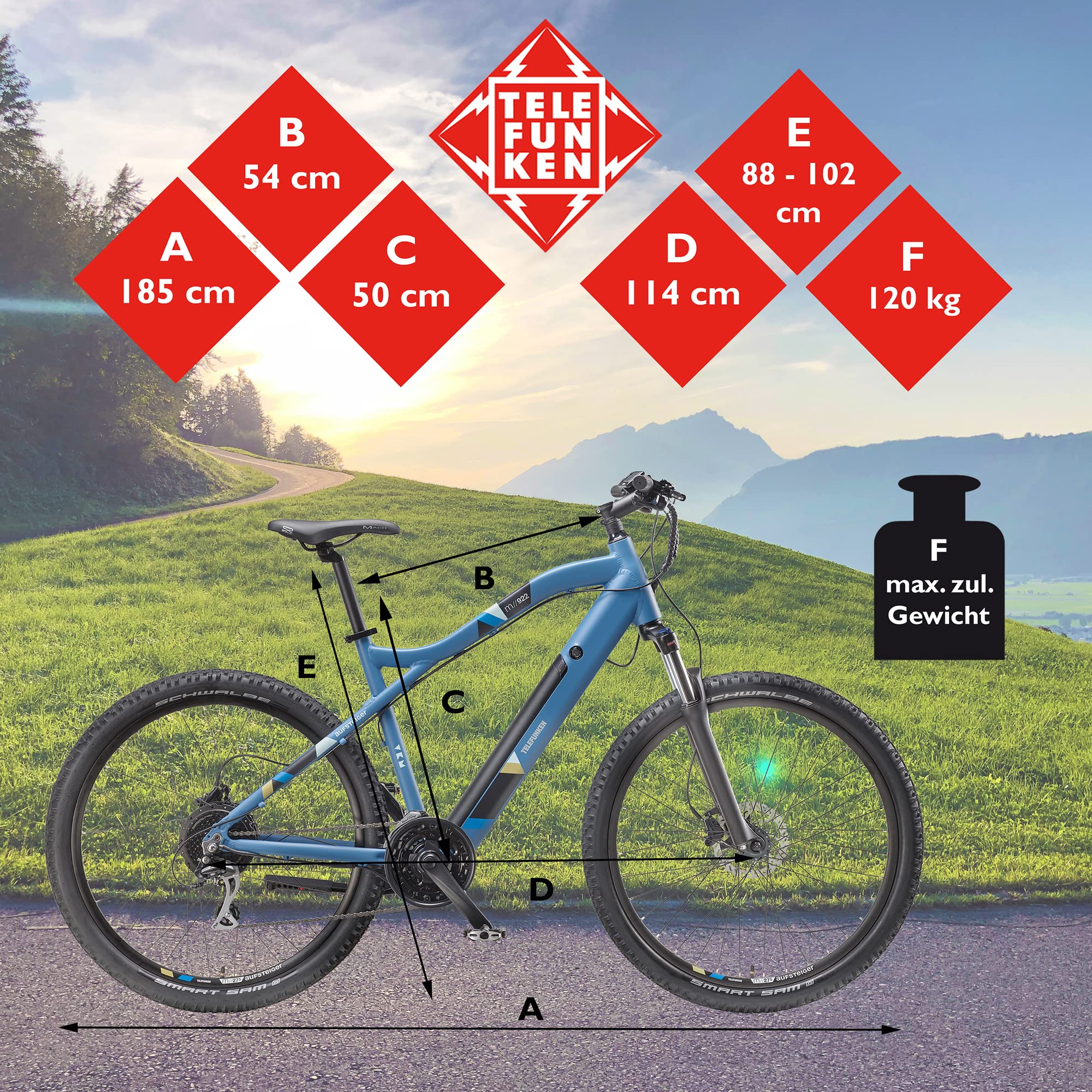 TELEFUNKEN E-Bike Mountainbike Elektrofahrrad Alu, 24 Gang Kettenschaltung - Pedelec MTB 27,5 Zoll, Hinterradmotor 250W, Scheibenbremsen, Fahrradschloss, Aufsteiger M922 - Image 4