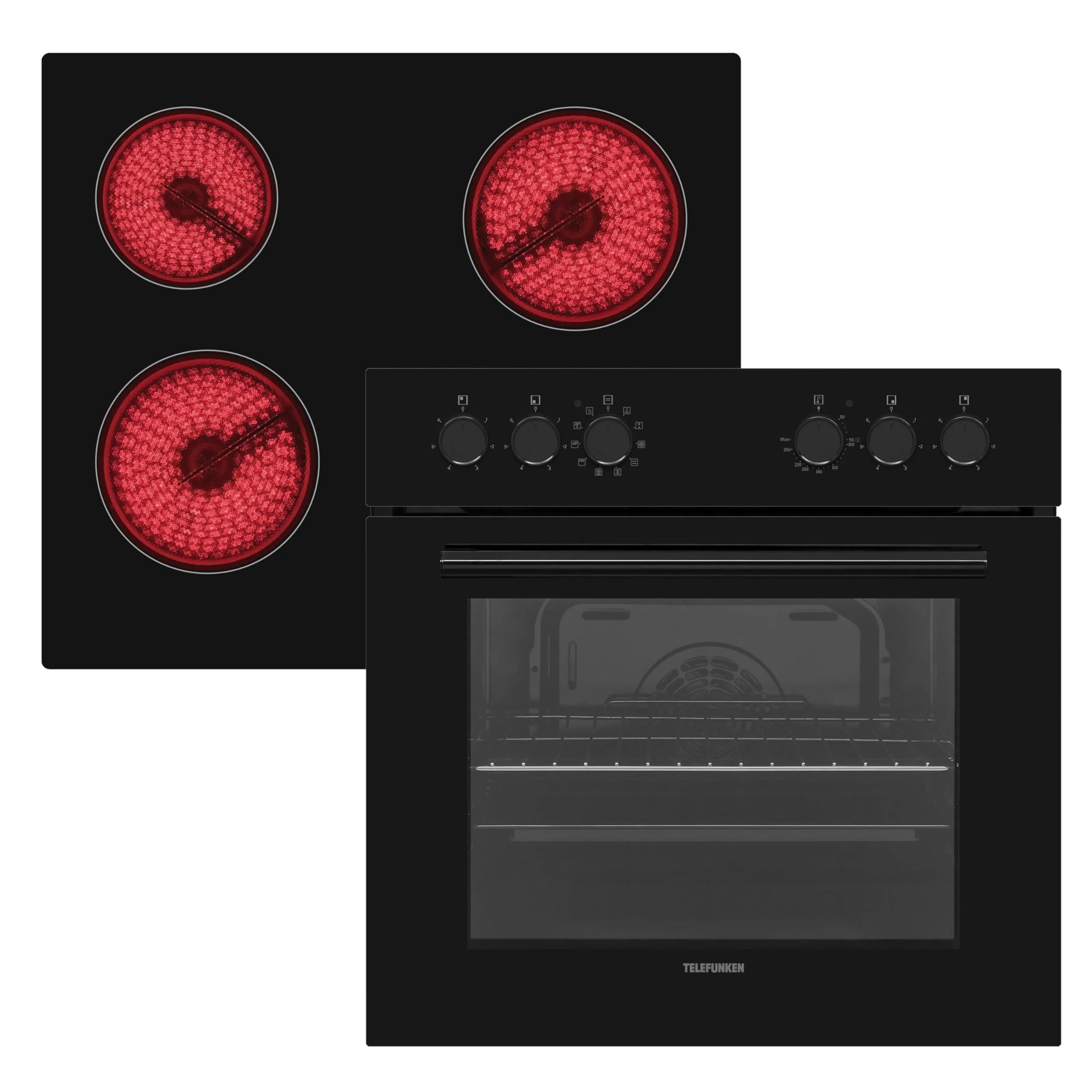 Telefunken ECH65A-B2 Einbauherd-Set | Elektro-Herd-Kochfeld-Kombination | Backofen mit Grill und Umluft | Rahmenloses Glaskeramik-Kochfeld mit 4 Zonen | 65 Liter | 60 cm | Edelstahl - Image 2
