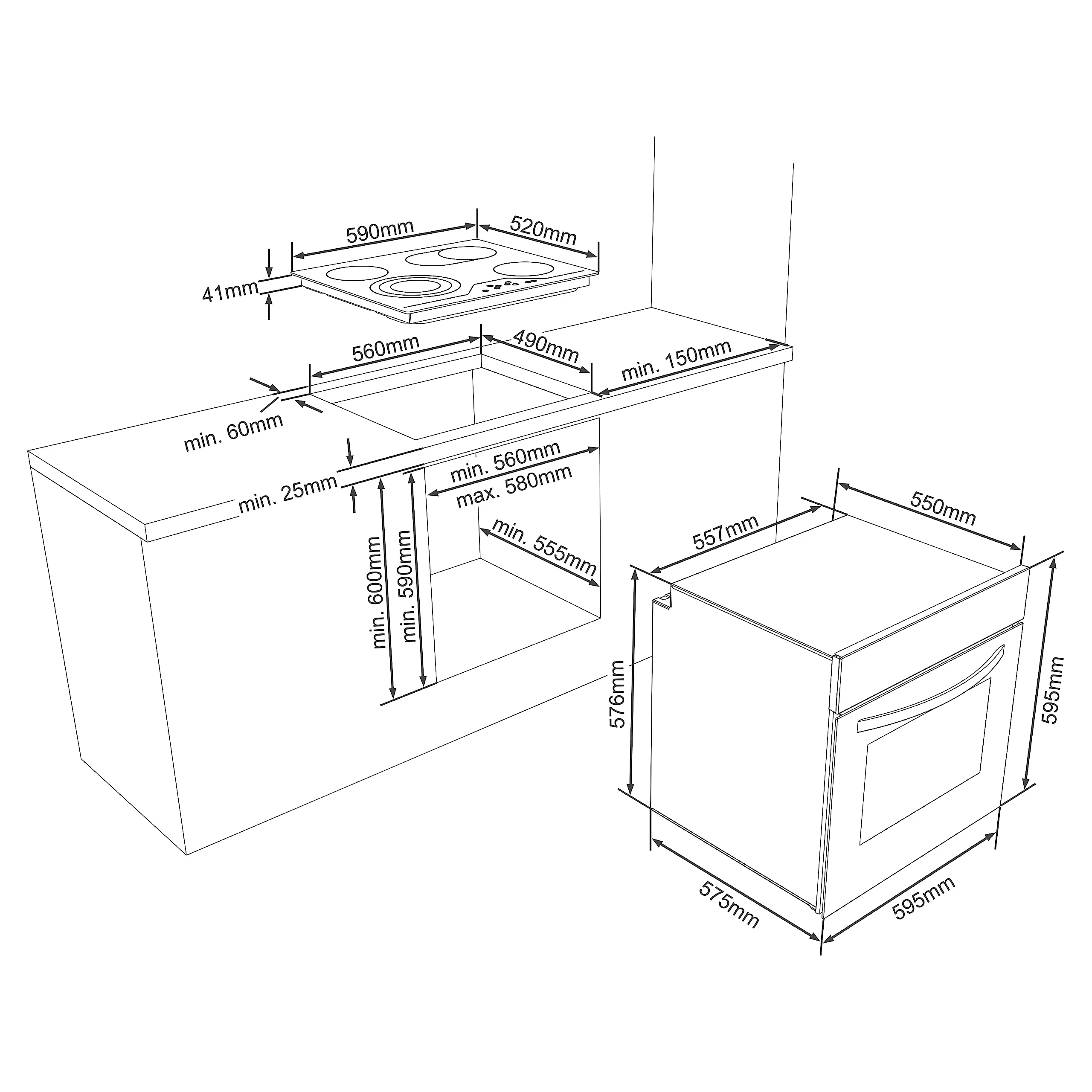 Telefunken ECH65A-B2 Einbauherd-Set | Elektro-Herd-Kochfeld-Kombination | Backofen mit Grill und Umluft | Rahmenloses Glaskeramik-Kochfeld mit 4 Zonen | 65 Liter | 60 cm | Edelstahl - Image 4