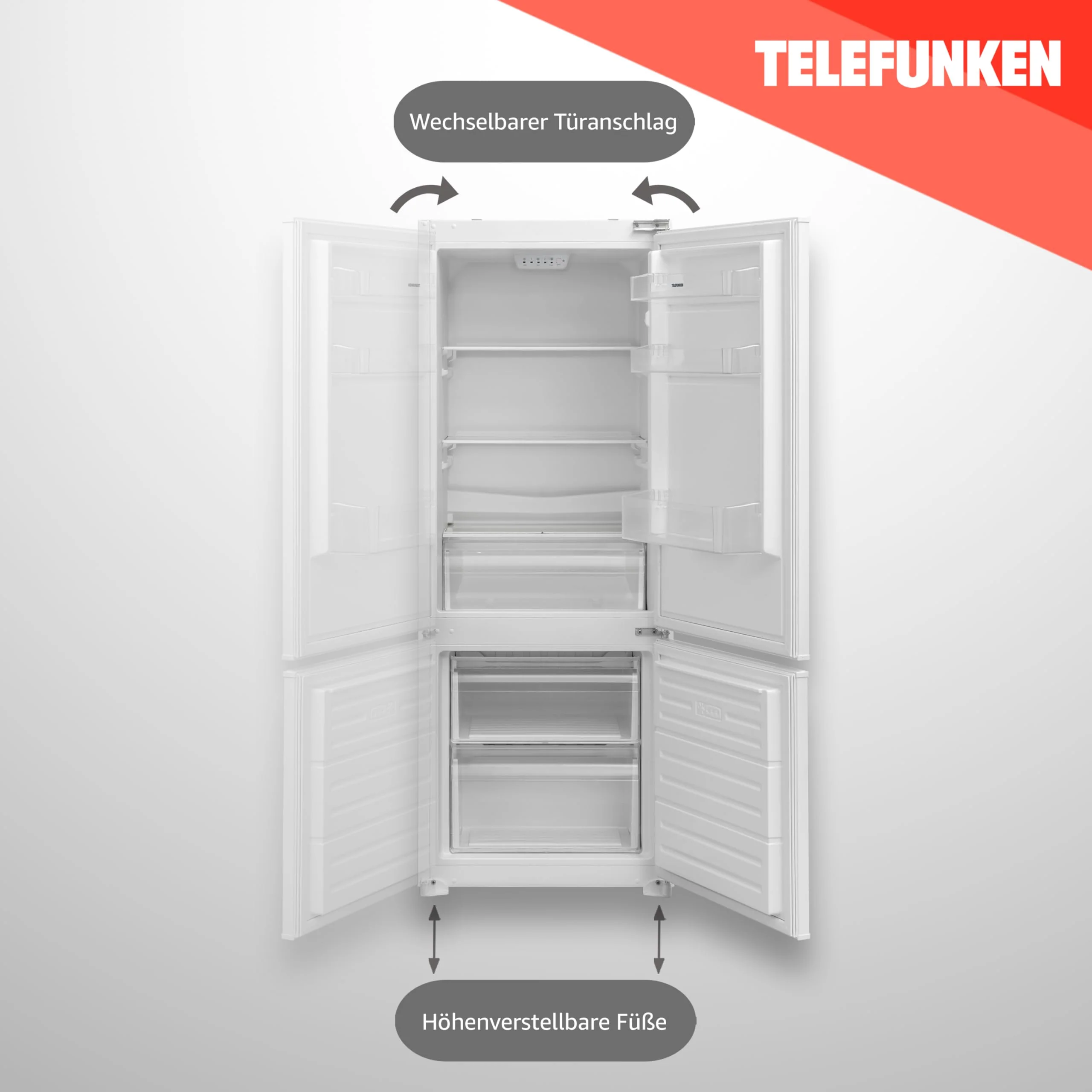 TELEFUNKEN Einbau-Kühl-Gefrierkombination | Einbaukühlschrank mit Gefrierfach (4-Sterne) | 144cm Nische | 211 Liter Gesamt-Nutzinhalt | Schlepptür | Less Frost | Temperaturregelung | C-EKG-144-ST-E