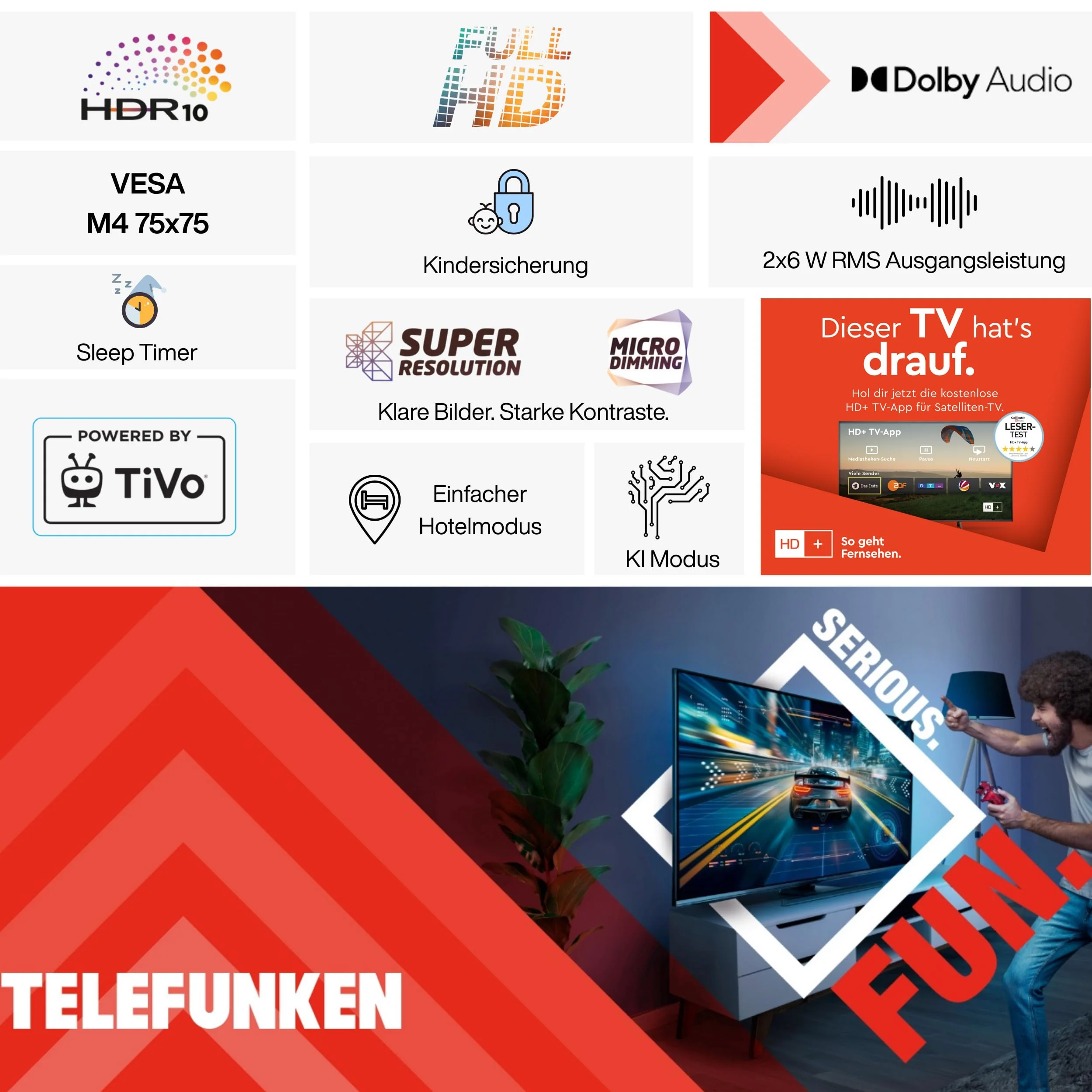 TELEFUNKEN Fernseher 40 Zoll Smart TV Powered by TiVo Full HD, HDR TV mit Triple-Tuner und 6 Monate HD+ inkl., LED Fernseher XF40TP900S (2026) - Image 5
