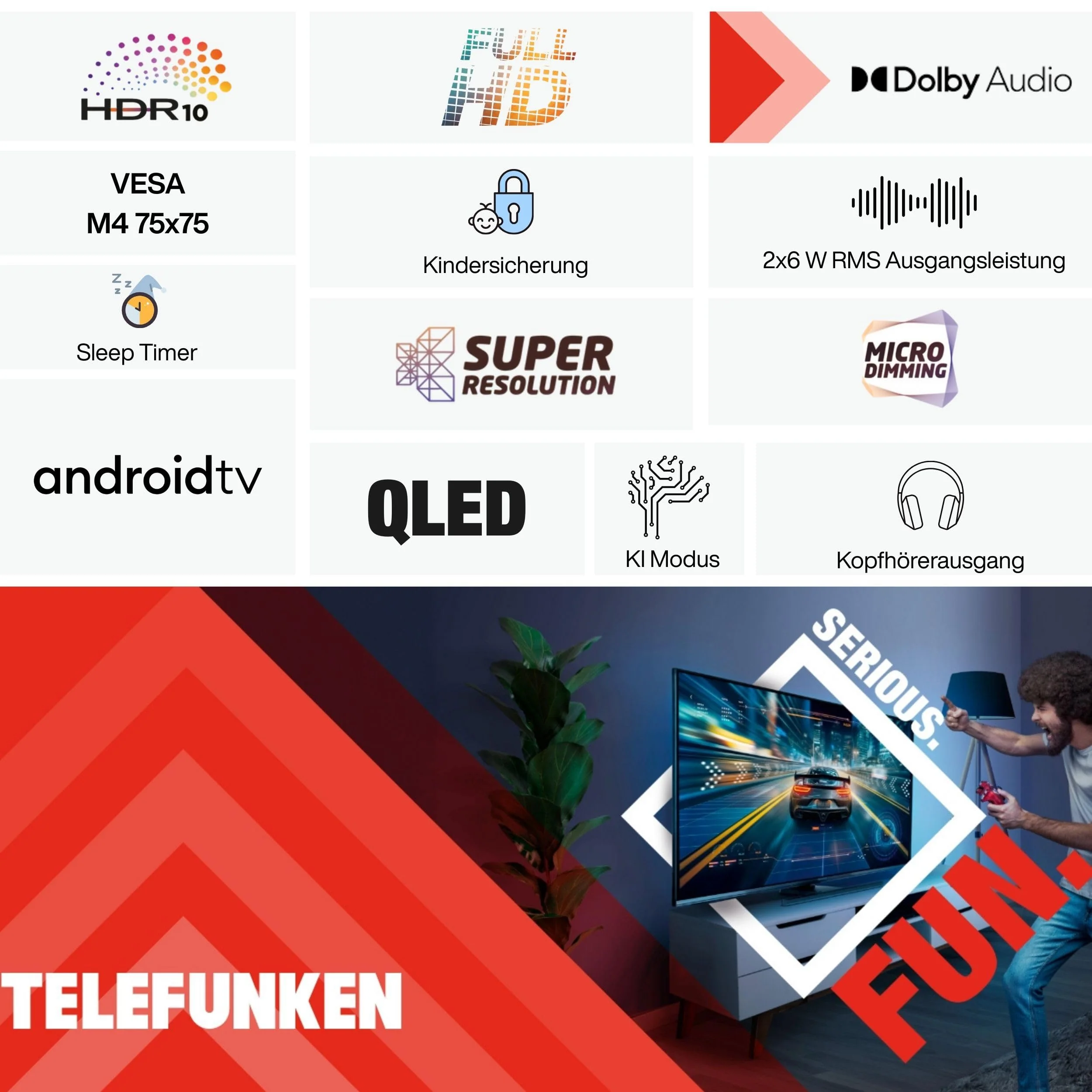 TELEFUNKEN QLED Fernseher 32 Zoll Smart TV Android TV Full HD, HDR Fernseher mit integriertem Triple-Tuner, QLED TV D32Q751X2CW (2026) - Image 5