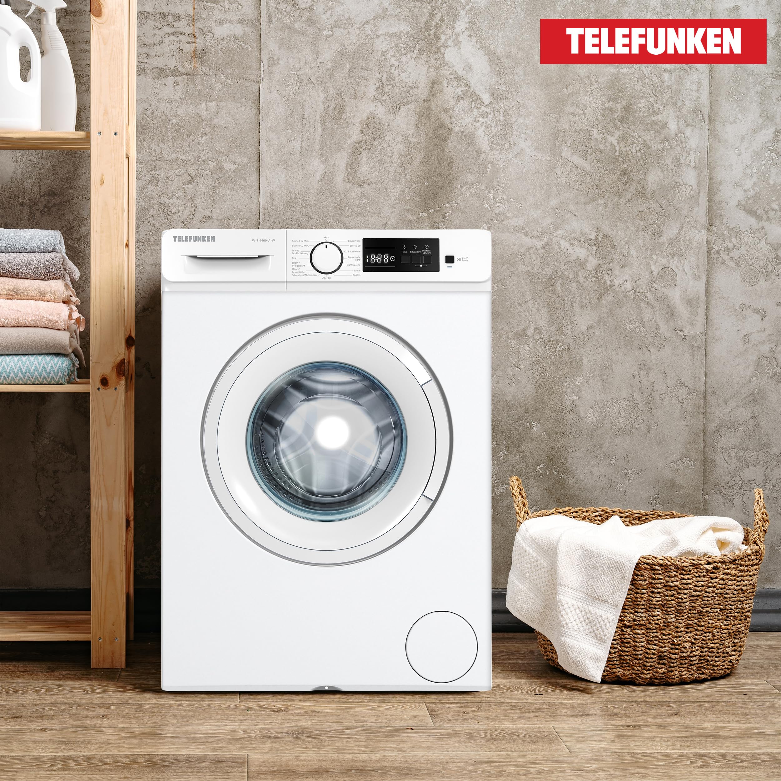 Telefunken Waschmaschine 7kg | 1400 U/Min. | Inverter Motor - Leise & Effizient | Aquastop - Schutz vor Wasserschäden | Schontrommel | Washing Machine mit 15 Programmen | EEK A | W-7-1400-A-W weiß - Image 10
