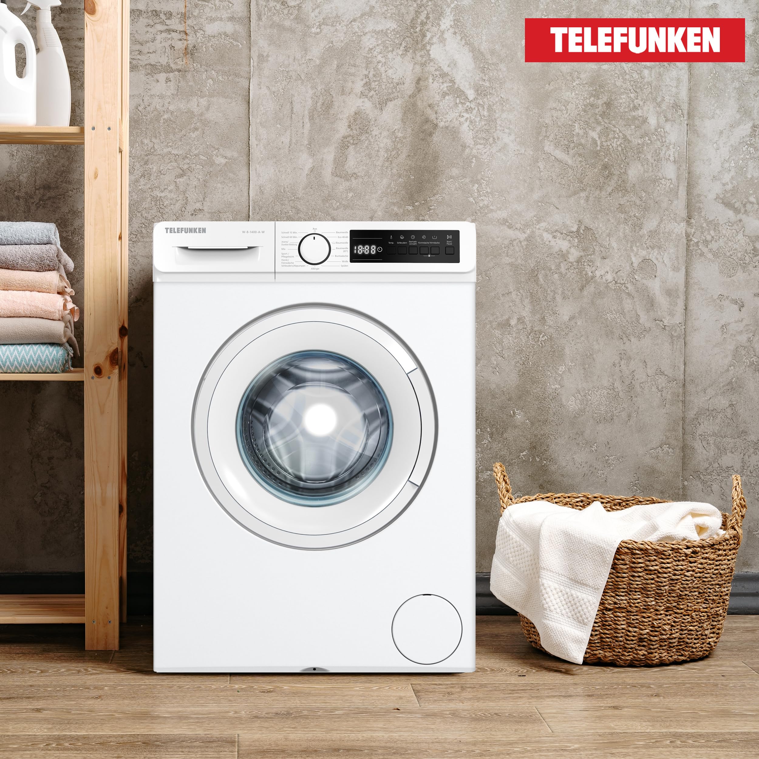 Telefunken Waschmaschine 8kg | 1400 U/Min. | Inverter Motor - Leise & Effizient | AquaStop - Schutz vor Wasserschäden | Schontrommel | Washing Machine mit 15 Programmen | EEK A | W-8-1400-A-W weiß - Image 7