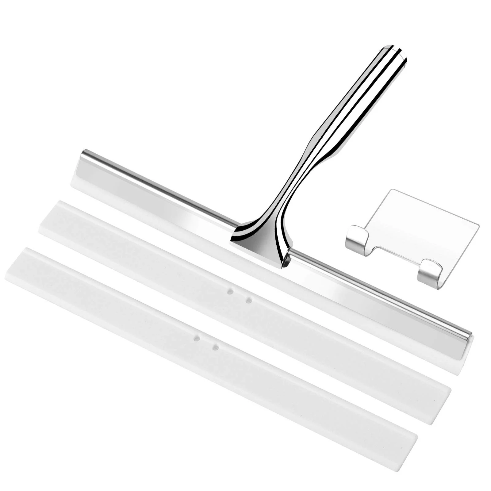 Telgoner Duschabzieher, Abzieher Dusche Edelstahl, Fensterabzieher mit 2 Silikon Wischlippe, 25cm Duschwischer mit Wandaufhänger Ohne Bohren für Badezimmer, Küche, Fenster und Auto Glas Reinigung - Image 3
