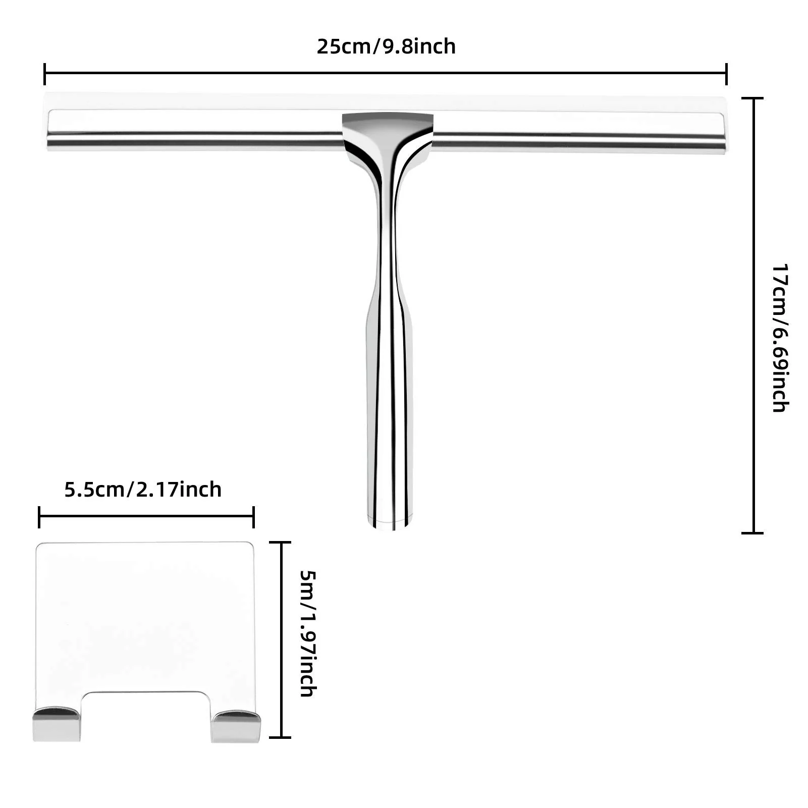 Telgoner Duschabzieher, Abzieher Dusche Edelstahl, Fensterabzieher mit 2 Silikon Wischlippe, 25cm Duschwischer mit Wandaufhänger Ohne Bohren für Badezimmer, Küche, Fenster und Auto Glas Reinigung - Image 5