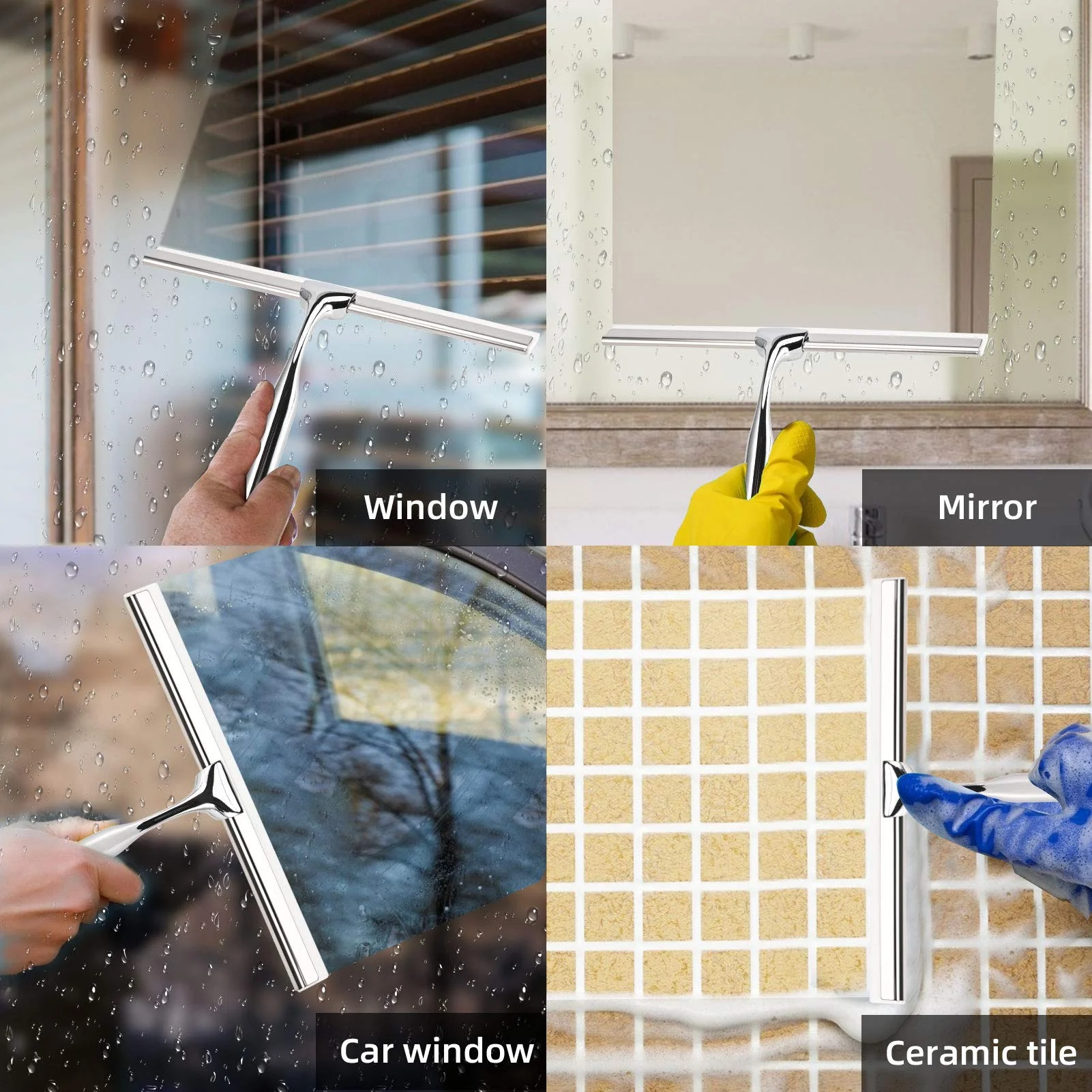 Telgoner Duschabzieher, Abzieher Dusche Edelstahl, Fensterabzieher mit 2 Silikon Wischlippe, 25cm Duschwischer mit Wandaufhänger Ohne Bohren für Badezimmer, Küche, Fenster und Auto Glas Reinigung - Image 6