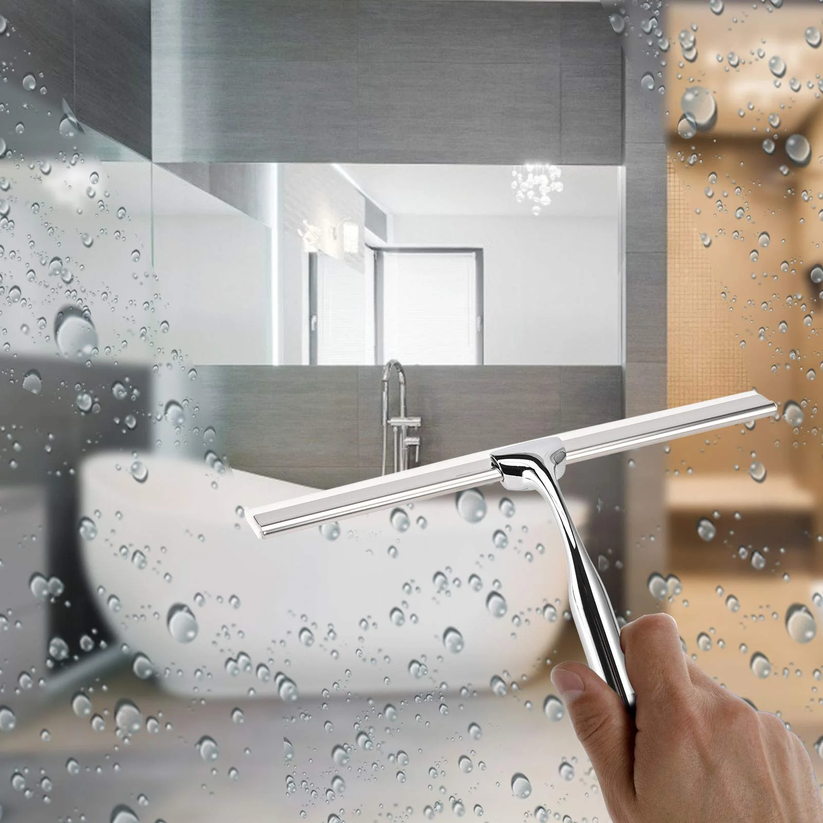 Telgoner Duschabzieher, Abzieher Dusche Edelstahl, Fensterabzieher mit 2 Silikon Wischlippe, 25cm Duschwischer mit Wandaufhänger Ohne Bohren für Badezimmer, Küche, Fenster und Auto Glas Reinigung - Image 7