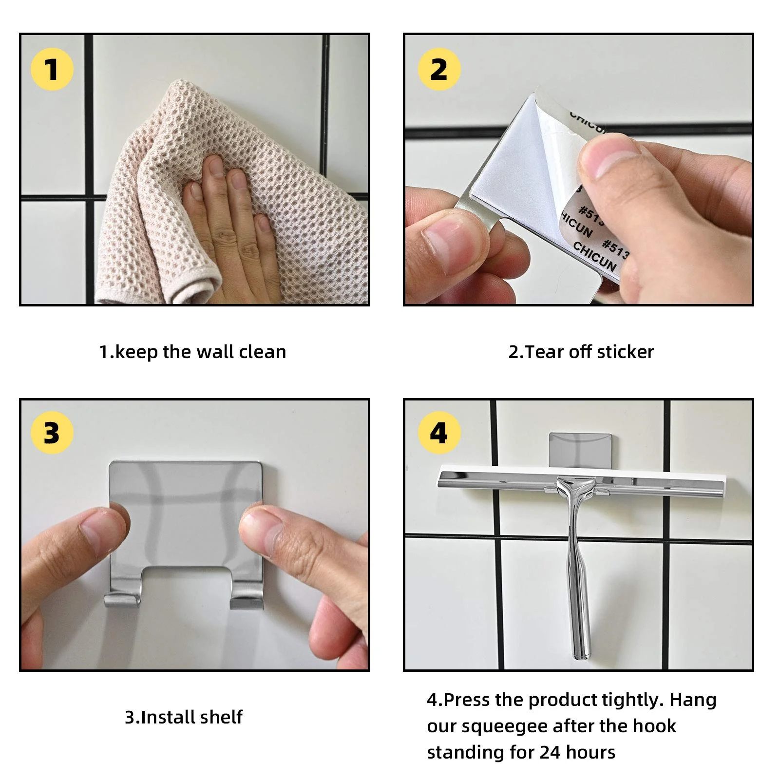 Telgoner Duschabzieher, Abzieher Dusche Edelstahl, Fensterabzieher mit 2 Silikon Wischlippe, 25cm Duschwischer mit Wandaufhänger Ohne Bohren für Badezimmer, Küche, Fenster und Auto Glas Reinigung - Image 8