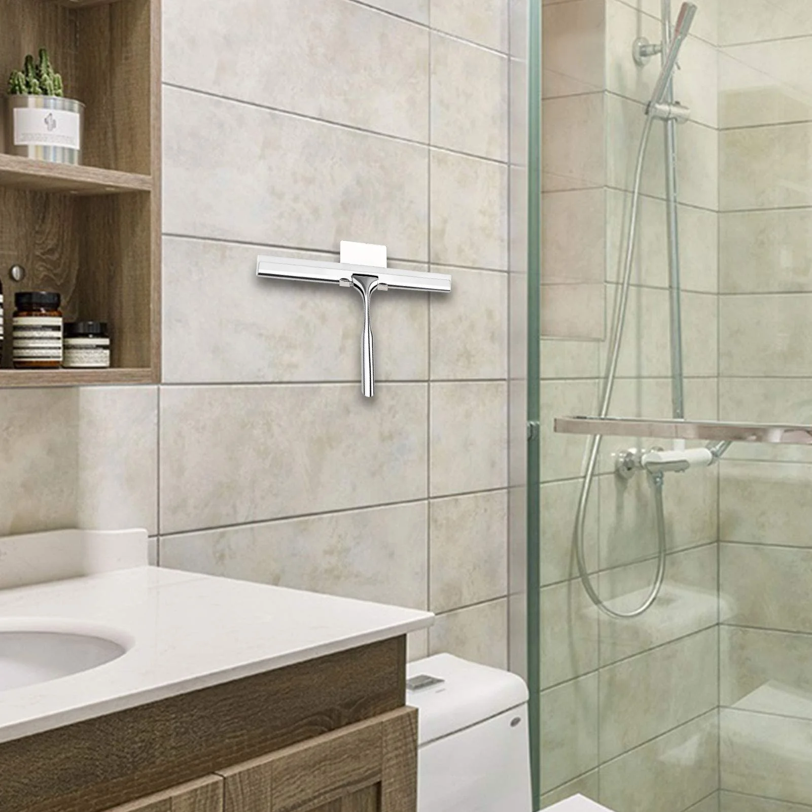 Telgoner Duschabzieher, Abzieher Dusche Edelstahl, Fensterabzieher mit 2 Silikon Wischlippe, 25cm Duschwischer mit Wandaufhänger Ohne Bohren für Badezimmer, Küche, Fenster und Auto Glas Reinigung - Image 9