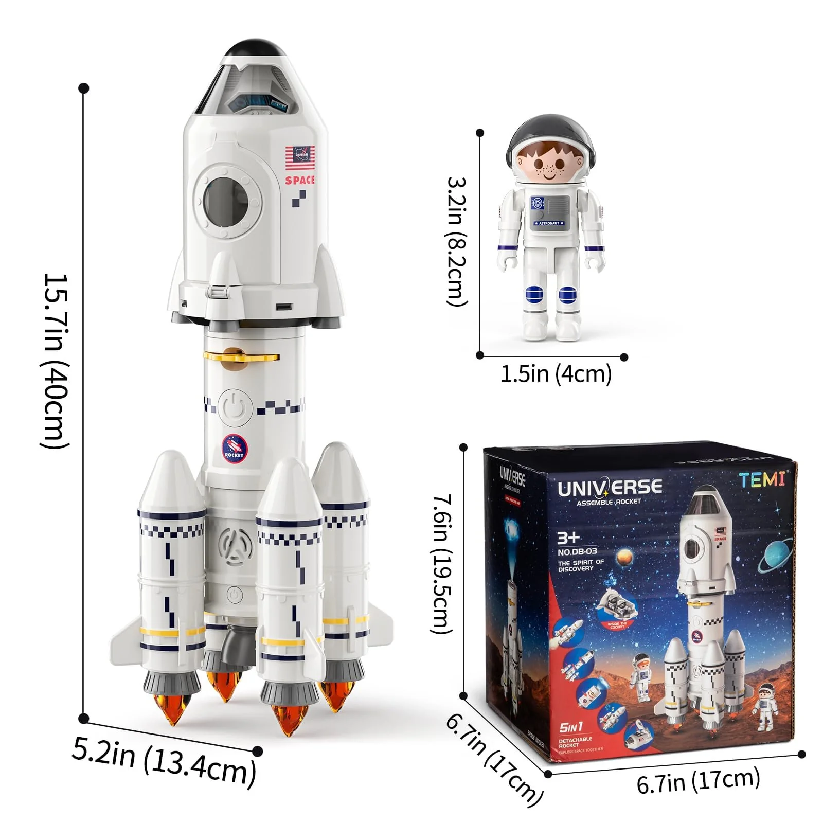 TEMI Space Shuttle Rakete Spielzeug für 3 4 5 6 7 8 9 Jahre Kinder Wissenschaft Lernspielzeug 5-in-1 STEM mit 2 Astronauten, Projektionslampe, Weltraumspielzeug Geschenk Jungen Mädchen - Image 7