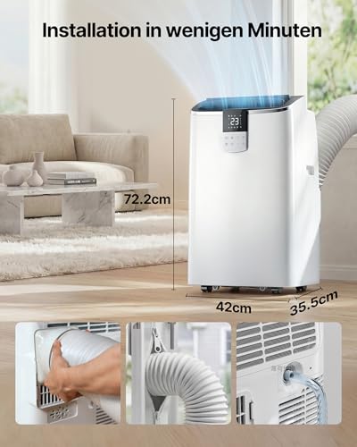 Temprium Mobile Klimaanlage 12000BTU mit Abluftschlauch | 4-in-1 Mobiles Klimagerät mit Fensterabdichtung | APP-Steuerung + Fernbedienung | Leiser Betrieb | 24h-Timer - Image 8