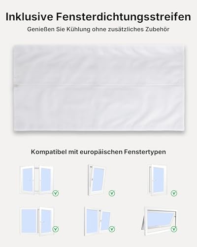 Temprium Mobile Klimaanlage 9000BTU 2,6Kw mit Abluftschlauch | 3-in-1 Mobiles Klimagerät | Fensterabdichtung | APP-Steuerung + Fernbedienung | Leiser Betrieb | 24h-Timer | Für Räume bis 25m² - Image 4