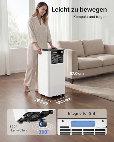 Temprium Mobile Klimaanlage 9000BTU 2,6Kw mit Abluftschlauch | 3-in-1 Mobiles Klimagerät | Fensterabdichtung | APP-Steuerung + Fernbedienung | Leiser Betrieb | 24h-Timer | Für Räume bis 25m² - Image 8