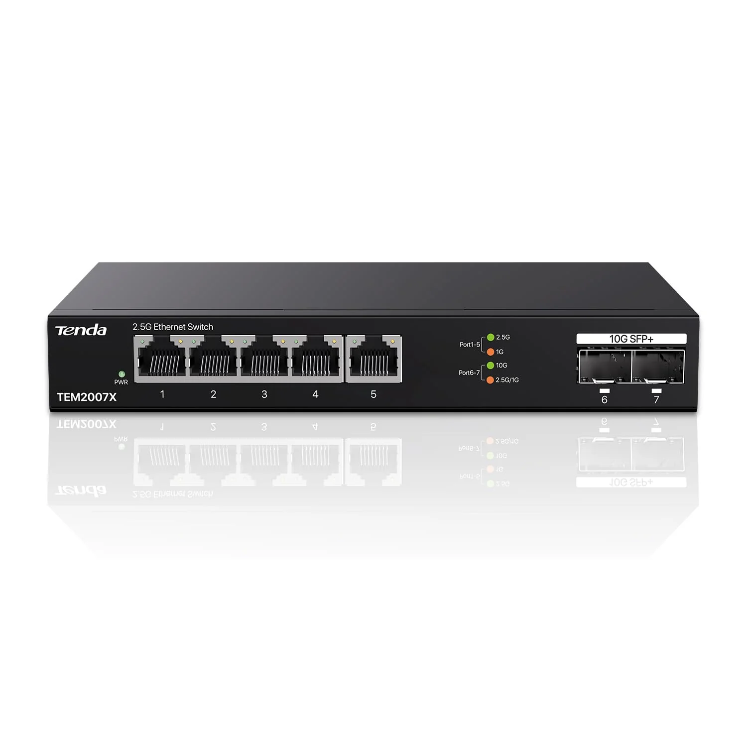 Tenda 2.5Gbit Switch mit 5X 2,5G Ports & 2X 10G SFP+ Ports, Unmanaged 2.5 Gigabit Ethernet LAN Switch (Plug-and-Play, Lüfterlos, Desktop-/Wandmontage, Metallgehäuse, Schwarz)(TEM2007X) - Image 8