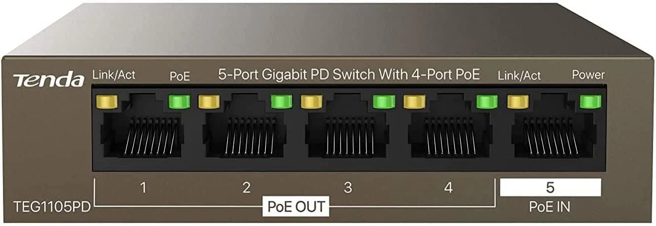 Tenda 5 Port PoE Switch ohne Netzteil, Gigabit PoE Powered Switch (1 PoE In & 4 PoE Out, Plug-and-Play PoE PD Switch, Lüfterlos, Metallgehäuse)(TEG1105PD) - Image 4