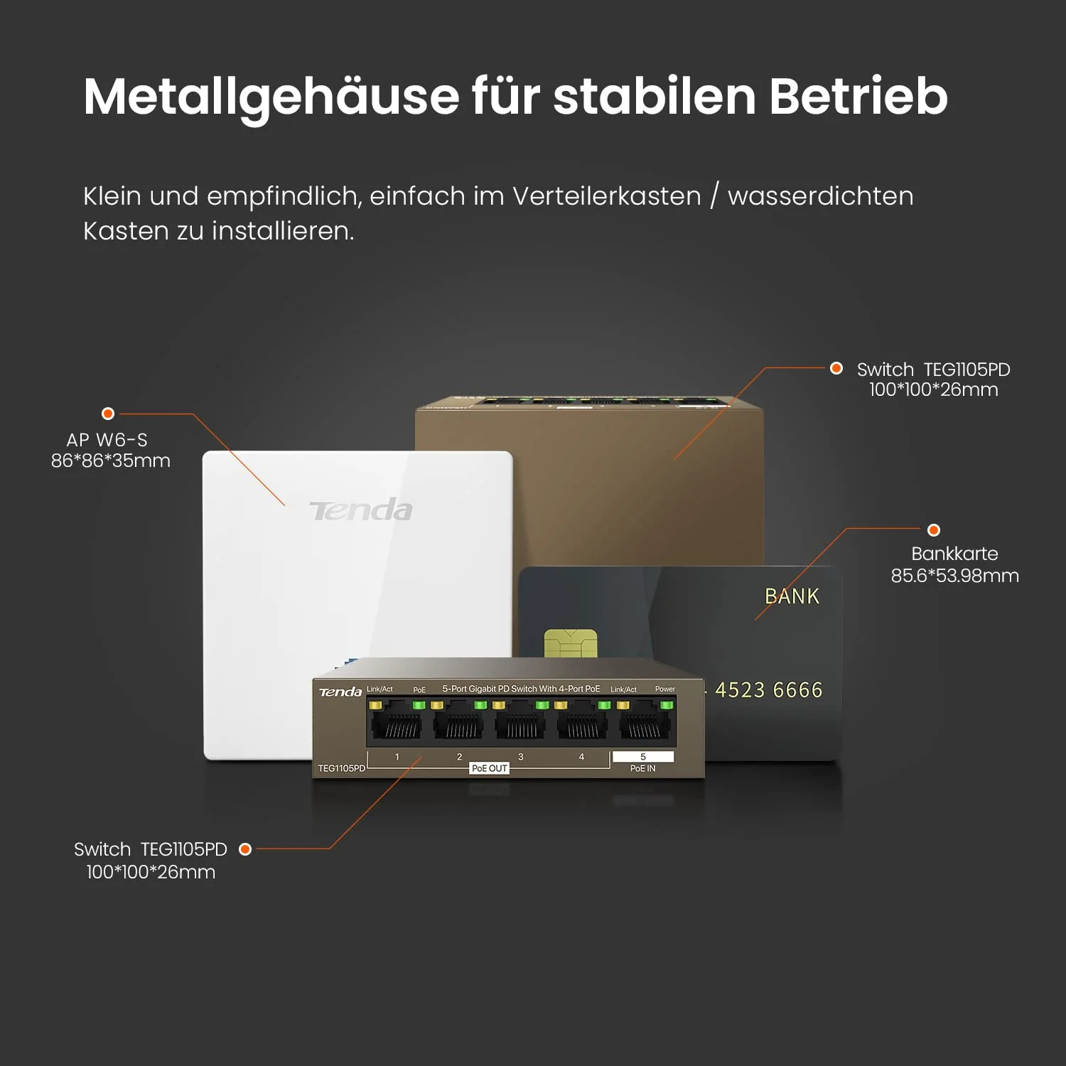 Tenda 5 Port PoE Switch ohne Netzteil, Gigabit PoE Powered Switch (1 PoE In & 4 PoE Out, Plug-and-Play PoE PD Switch, Lüfterlos, Metallgehäuse)(TEG1105PD) - Image 6