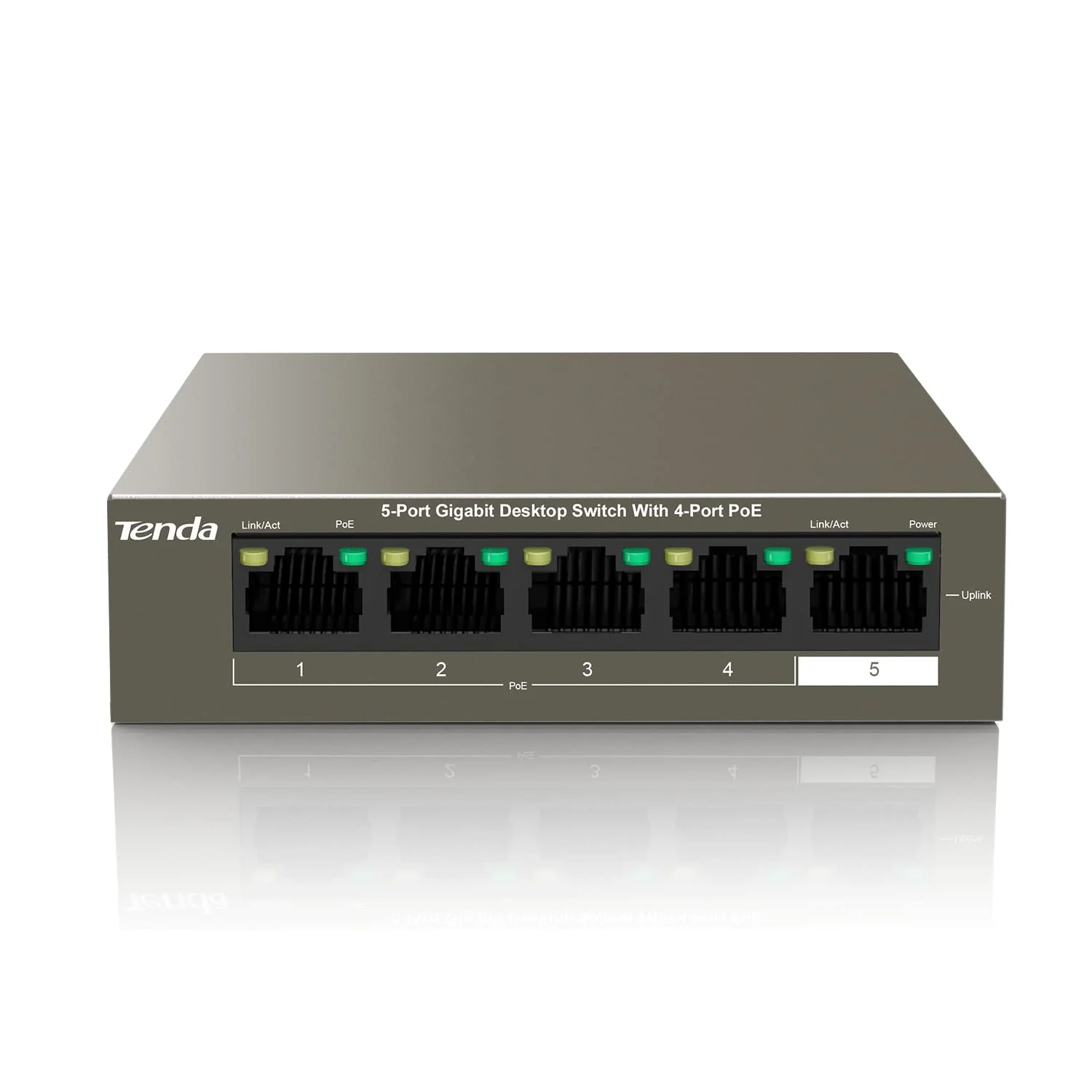 Tenda Gigabit PoE Switch 5 Ports mit 4 PoE+ Ports & 1 Uplink-Port (58W, VLAN, IEEE-802.3af/at PoE, lüfterlos, Plug-and-Play, Metallgehäuse) (TEG1105P-4-63W) - Image 2