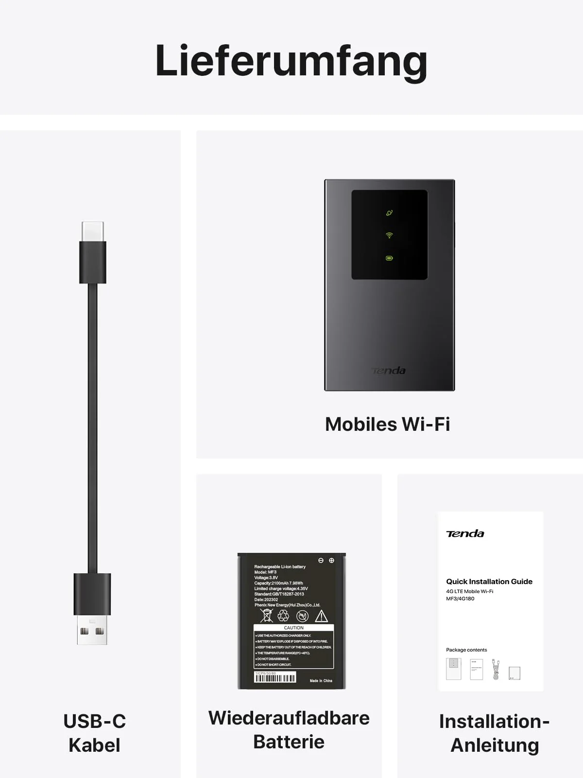 Tenda MF3 Mobiler WLAN Router für SIM-Karten, AX300 Wi-Fi 6 Tragbarer Hotspot, 2100mAh Akku, USB-C-Port, Plug & Play, WPA3, 4G-Modem, MiFi, Mini-Größe, kompatibel mit Nano-SIM-Karten - Image 2