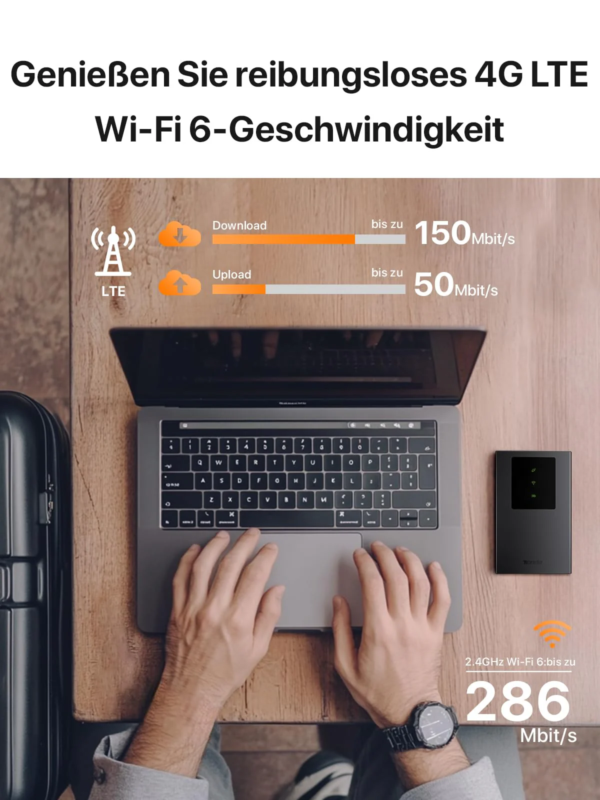 Tenda MF3 Mobiler WLAN Router für SIM-Karten, AX300 Wi-Fi 6 Tragbarer Hotspot, 2100mAh Akku, USB-C-Port, Plug & Play, WPA3, 4G-Modem, MiFi, Mini-Größe, kompatibel mit Nano-SIM-Karten - Image 8