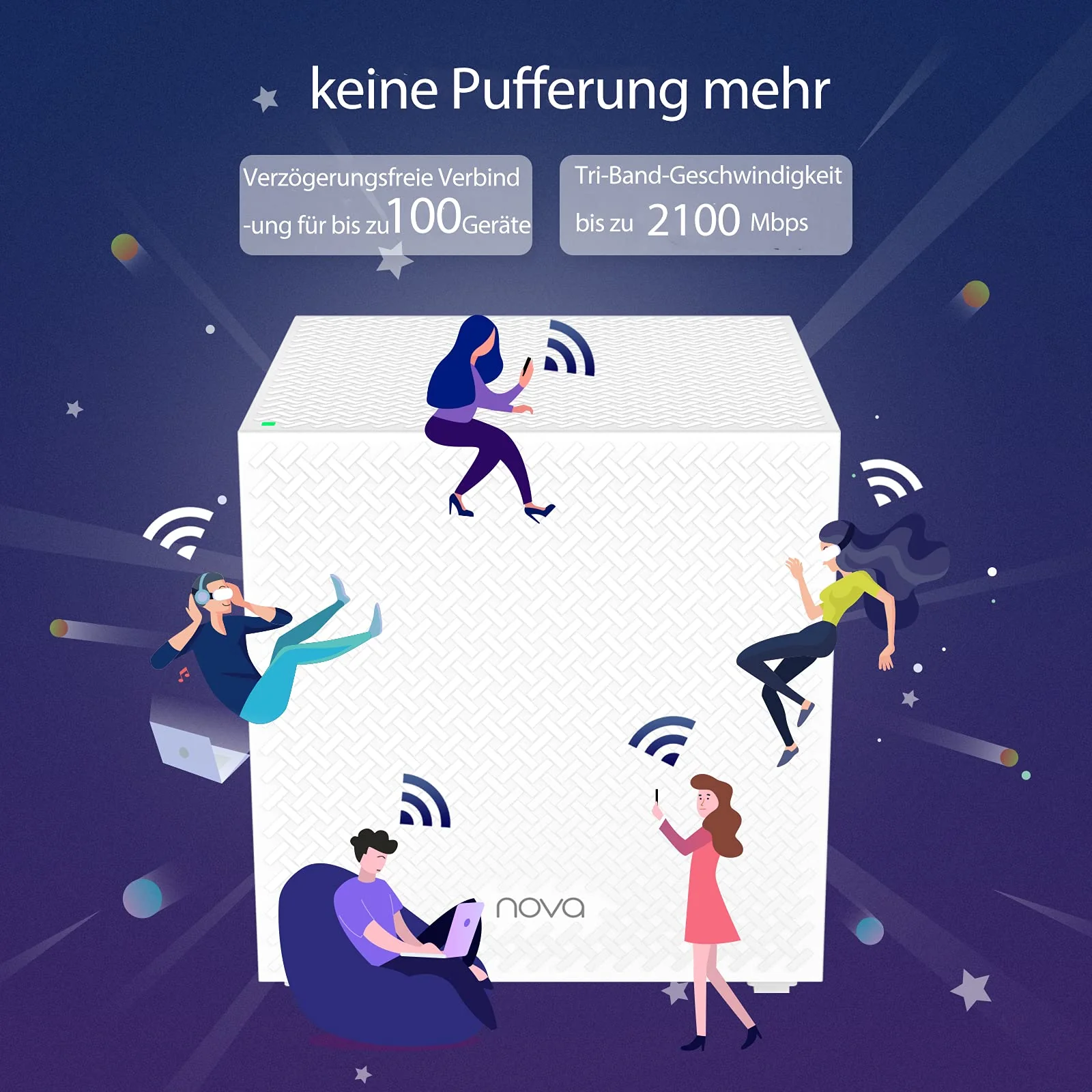 Tenda Nova MW12 Mesh WLAN System - AC2100 Tri-Band WLAN Mesh System -empfohlen für Häuser mit 3-5 Schlafzimmern - 9X Gigabit Port - Ersetzt WLAN Router & Repeater - Kompatibel mit Alexa - 3Pack - Image 2