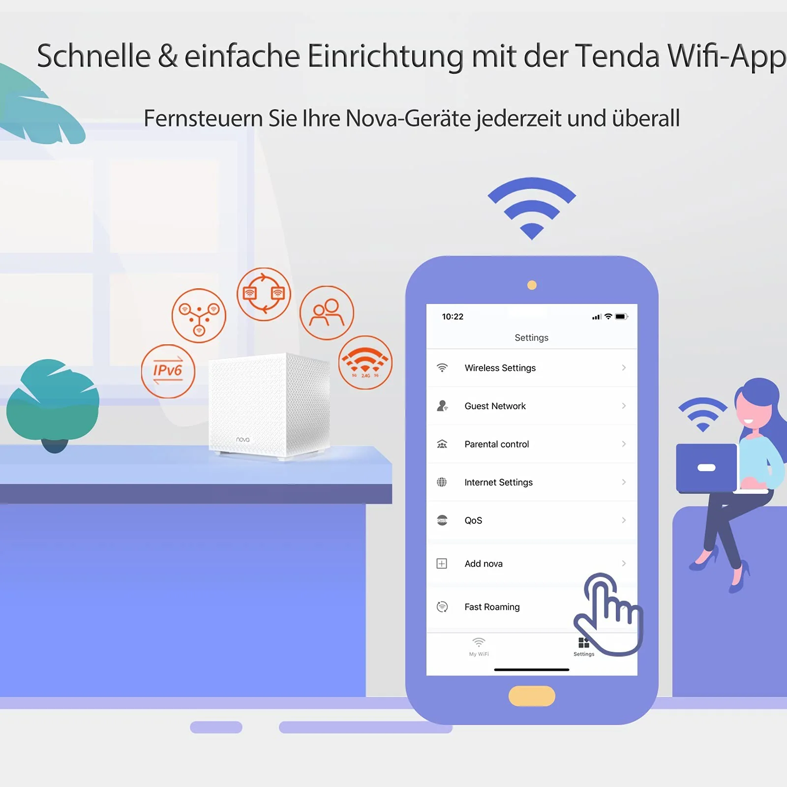 Tenda Nova MW12 Mesh WLAN System - AC2100 Tri-Band WLAN Mesh System -empfohlen für Häuser mit 3-5 Schlafzimmern - 9X Gigabit Port - Ersetzt WLAN Router & Repeater - Kompatibel mit Alexa - 3Pack - Image 3