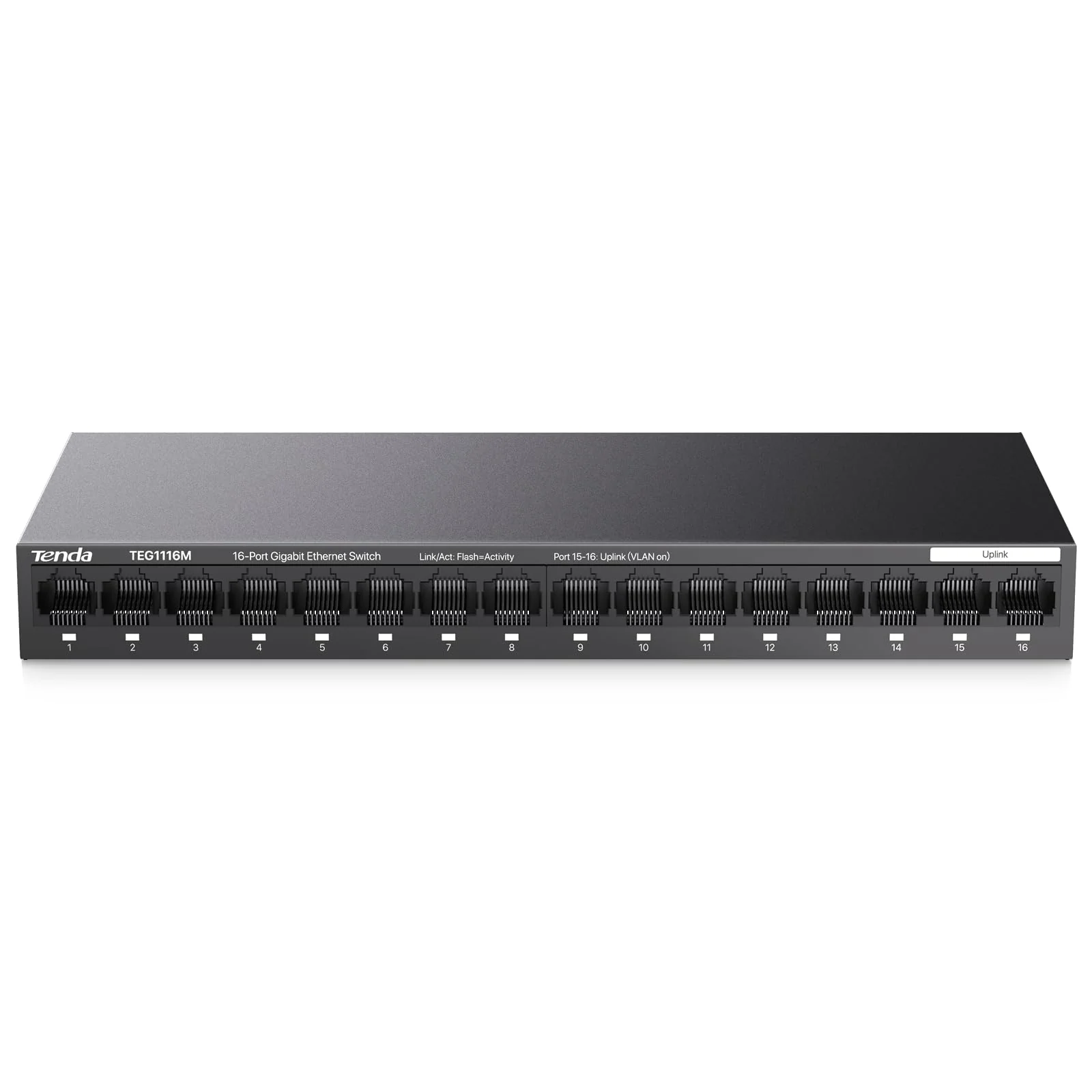 Tenda TEG1116M 16 Ports Gigabit Switch Unmanaged LAN Switch Netzwerk Switch (VLAN, Desktop-/Wandmontage, Lüfterlos, Plug and Play, Metallgehäuse, Schwarz) - Image 2