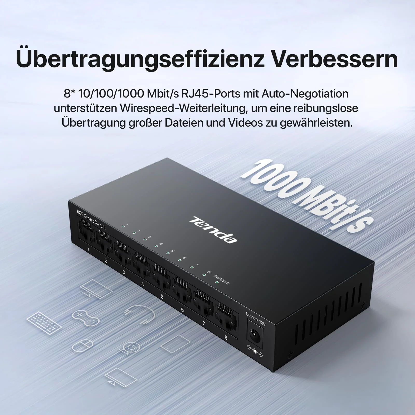 Tenda TEG208E Managed Switch 8 Port Gigabit Netzwerk Switch (IGMP-Snooping, QoS, VLAN, DHCP- Snooping, LAG, MAC Address Binding, Lüfterlos, Energieeffizient, Metall) LAN Verteiler LAN Splitter - Image 2