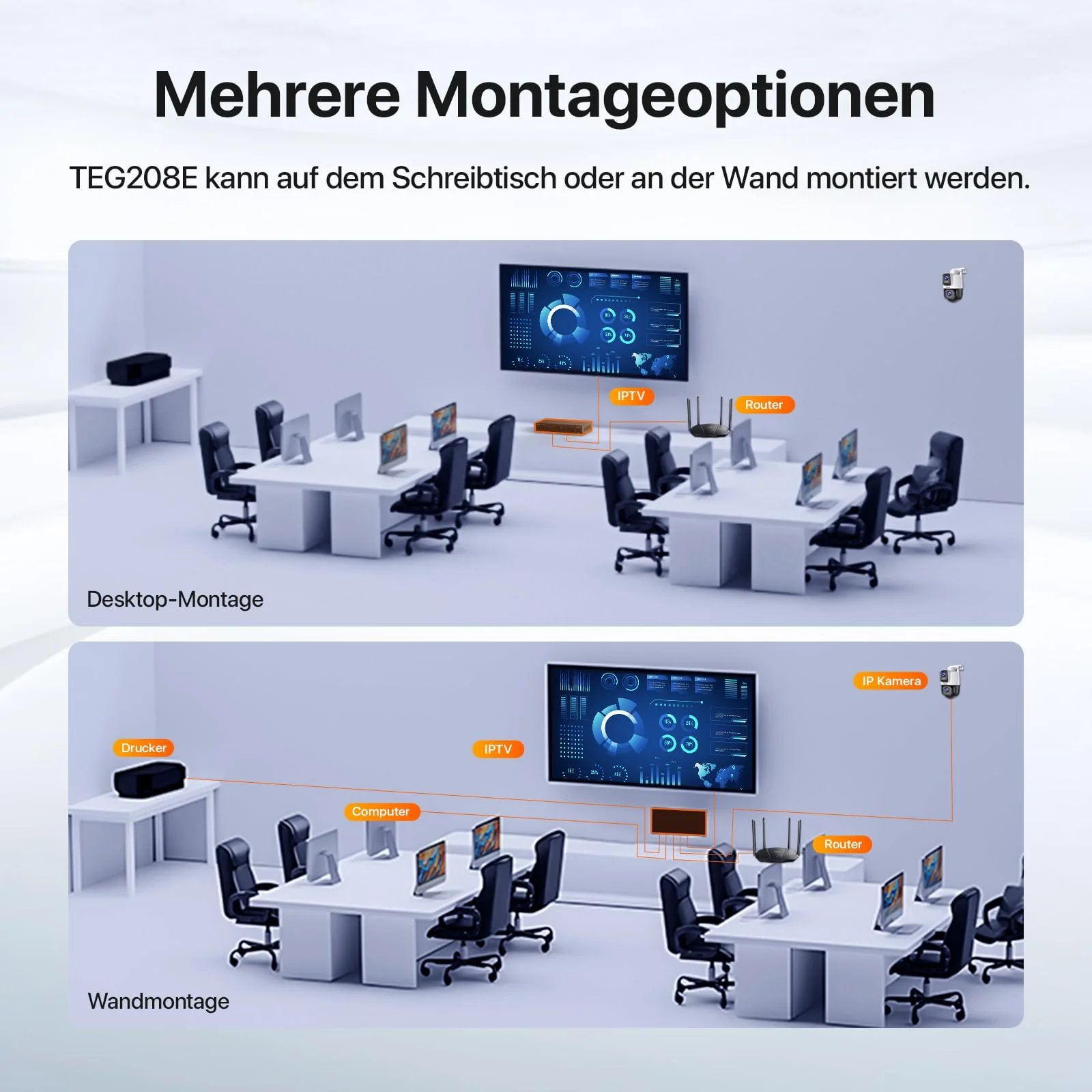 Tenda TEG208E Managed Switch 8 Port Gigabit Netzwerk Switch (IGMP-Snooping, QoS, VLAN, DHCP- Snooping, LAG, MAC Address Binding, Lüfterlos, Energieeffizient, Metall) LAN Verteiler LAN Splitter - Image 4