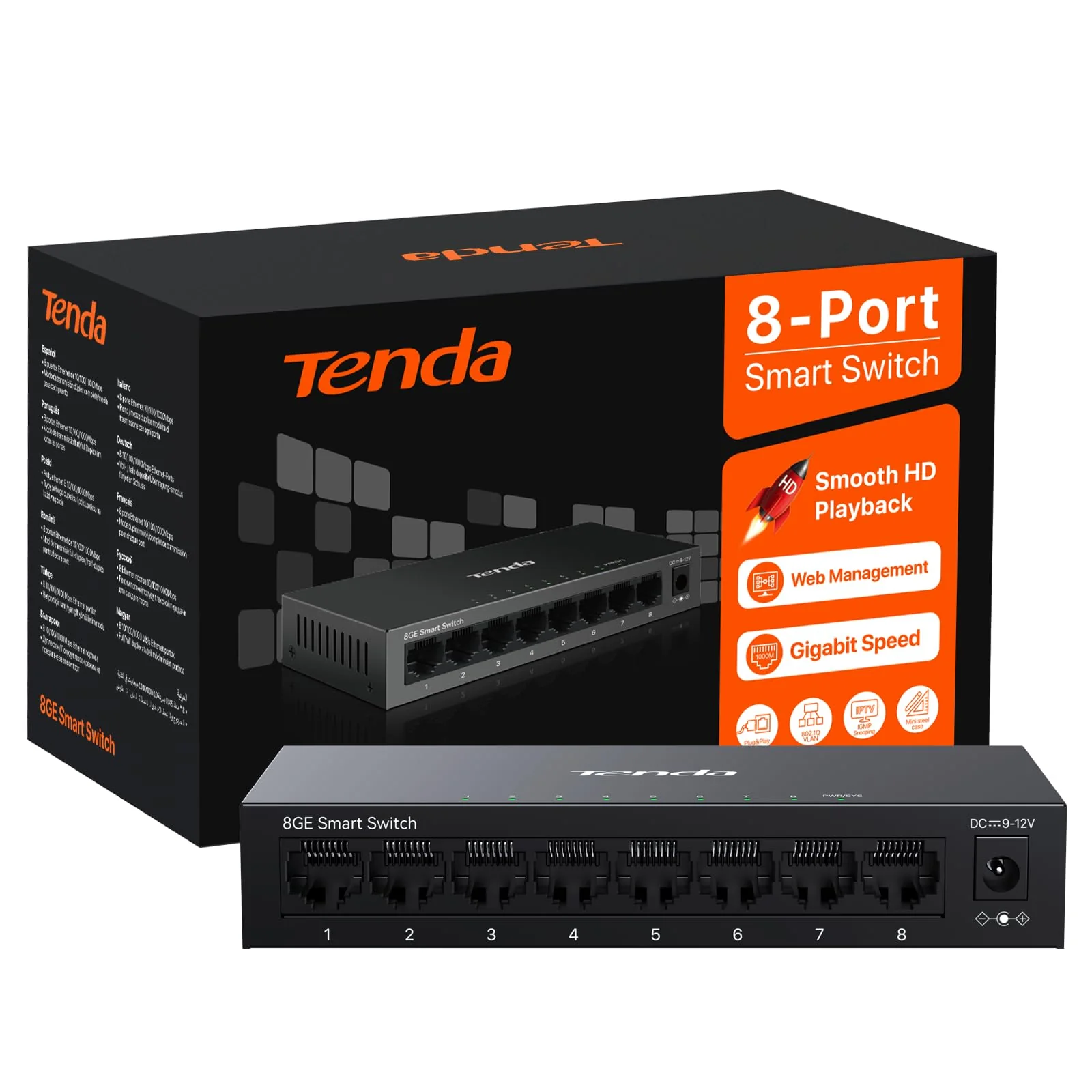 Tenda TEG208E Managed Switch 8 Port Gigabit Netzwerk Switch (IGMP-Snooping, QoS, VLAN, DHCP- Snooping, LAG, MAC Address Binding, Lüfterlos, Energieeffizient, Metall) LAN Verteiler LAN Splitter - Image 5