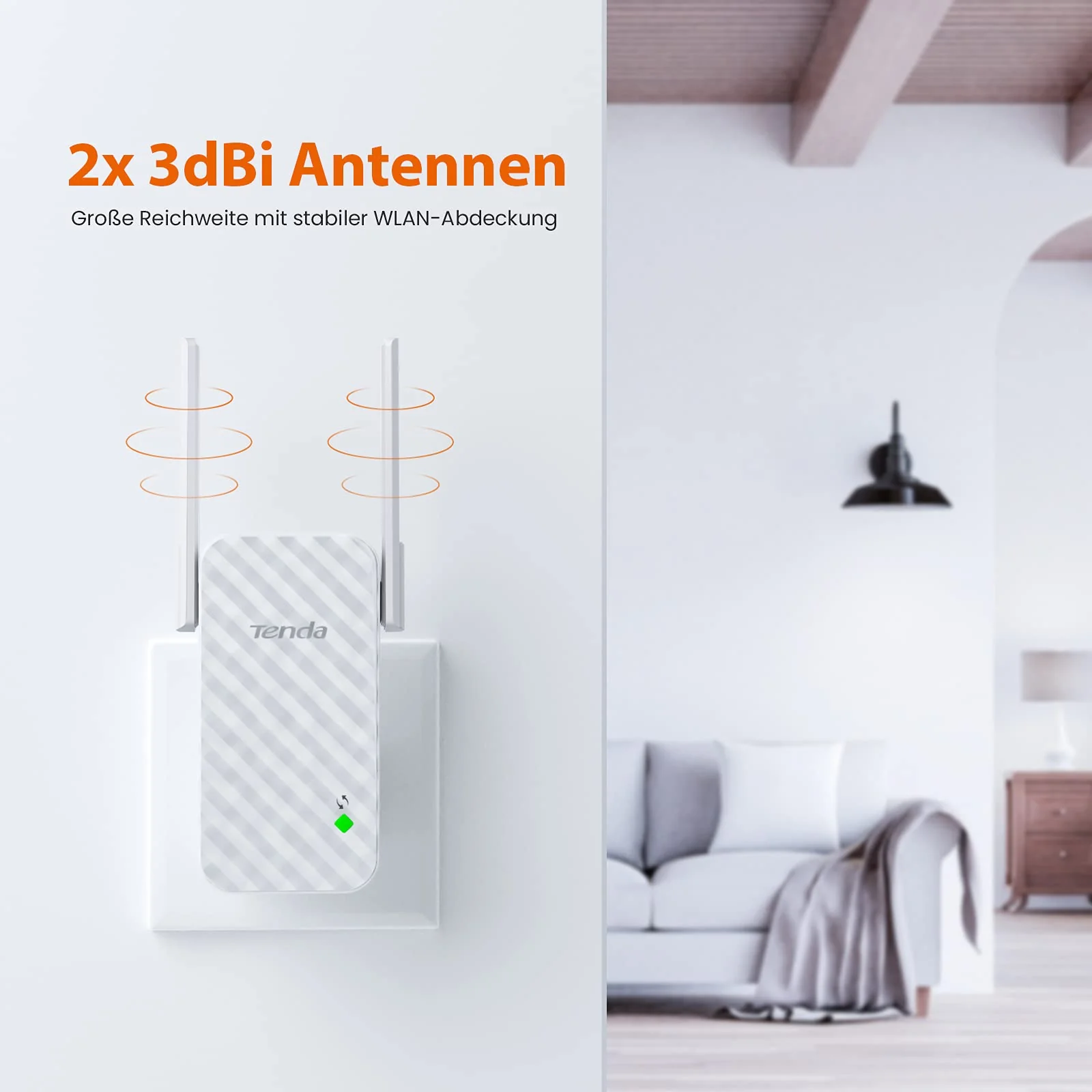 Tenda WLAN Verstärker A9, N300 WLAN Repeater mit 3dbi-Antennen, Signalverstärker mit WPS, WiFi Extender, Signalstärkeanzeige, hohe Reichweite und Wanddurchdringung, kompatibel mit Allen WLAN Routern - Image 2