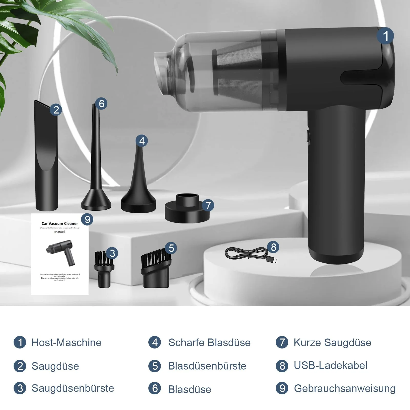 TENGWUDZ Handstaubsauger Kabellos,7000PA Akku Handstaubsauger,120W Mini Autostaubsauger 3 in1 Auto Kabello Handstaubsauge Staubsauger Gebläse (Black) - Image 4