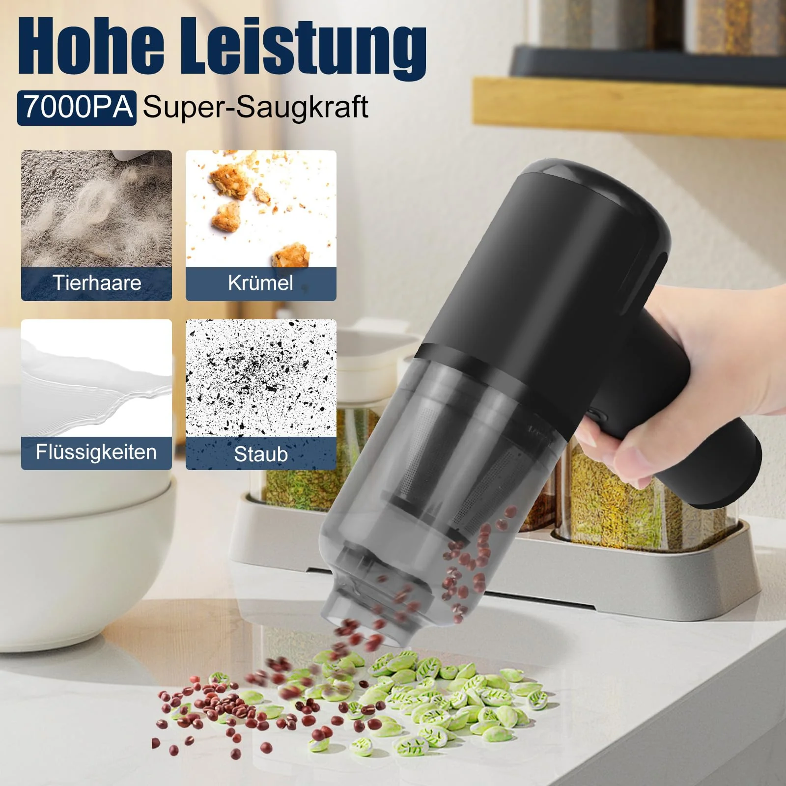 TENGWUDZ Handstaubsauger Kabellos,7000PA Akku Handstaubsauger,120W Mini Autostaubsauger 3 in1 Auto Kabello Handstaubsauge Staubsauger Gebläse (Black) - Image 6