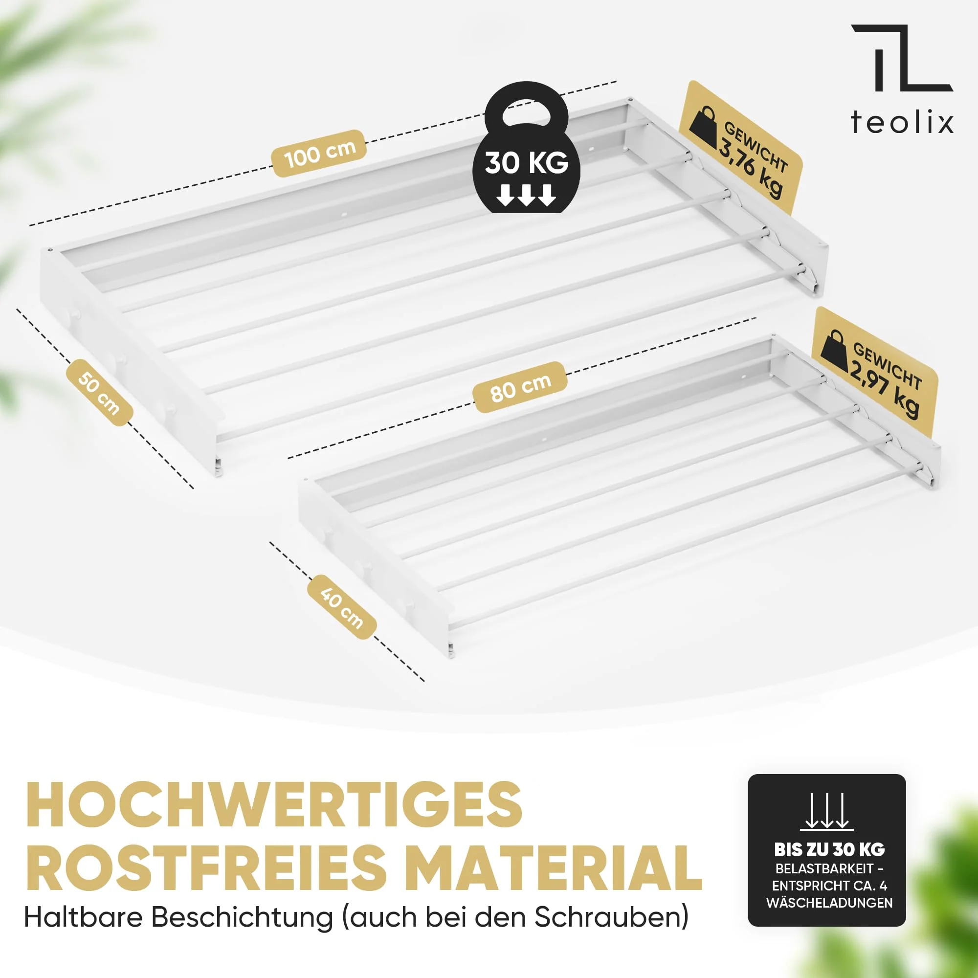 teolix Wäscheständer Wandmontage [2in1 mit extra Kleiderhaken] Ausziehbar und Platzsparend | Wäschetrockner Klein für Wand | Clothes Drying Rack Zeitlos Praktisch - (Weiß, 80cm) - Image 7