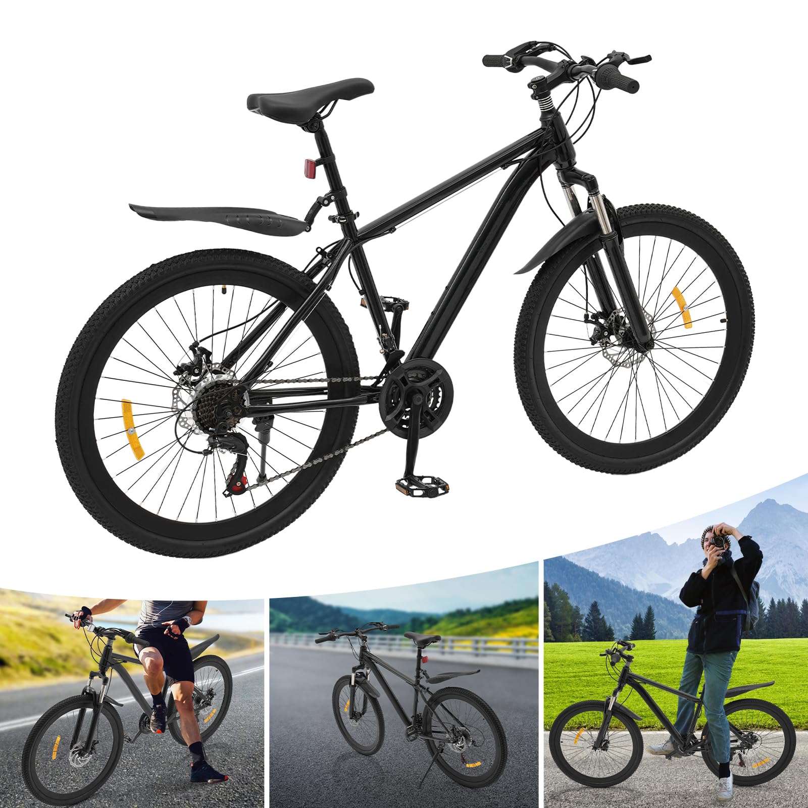 TESUGN Mountainbike, 26 Zoll Fahrrad 21 Gang Stahlrahmen mit Scheibenbremsen Schutzbleche Federgabel Trekkingrad MTB für Jungen, Mädchen - Image 6