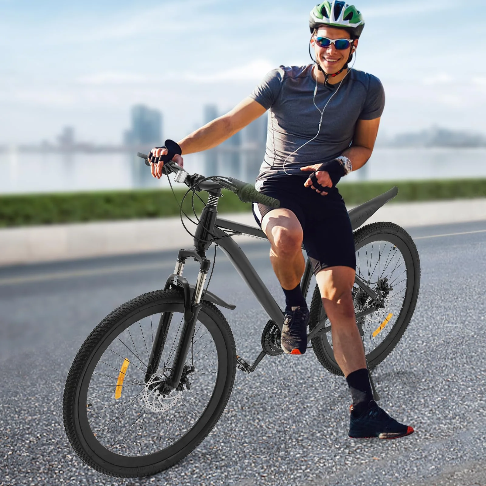 TESUGN Mountainbike, 26 Zoll Fahrrad 21 Gang Stahlrahmen mit Scheibenbremsen Schutzbleche Federgabel Trekkingrad MTB für Jungen, Mädchen - Image 7