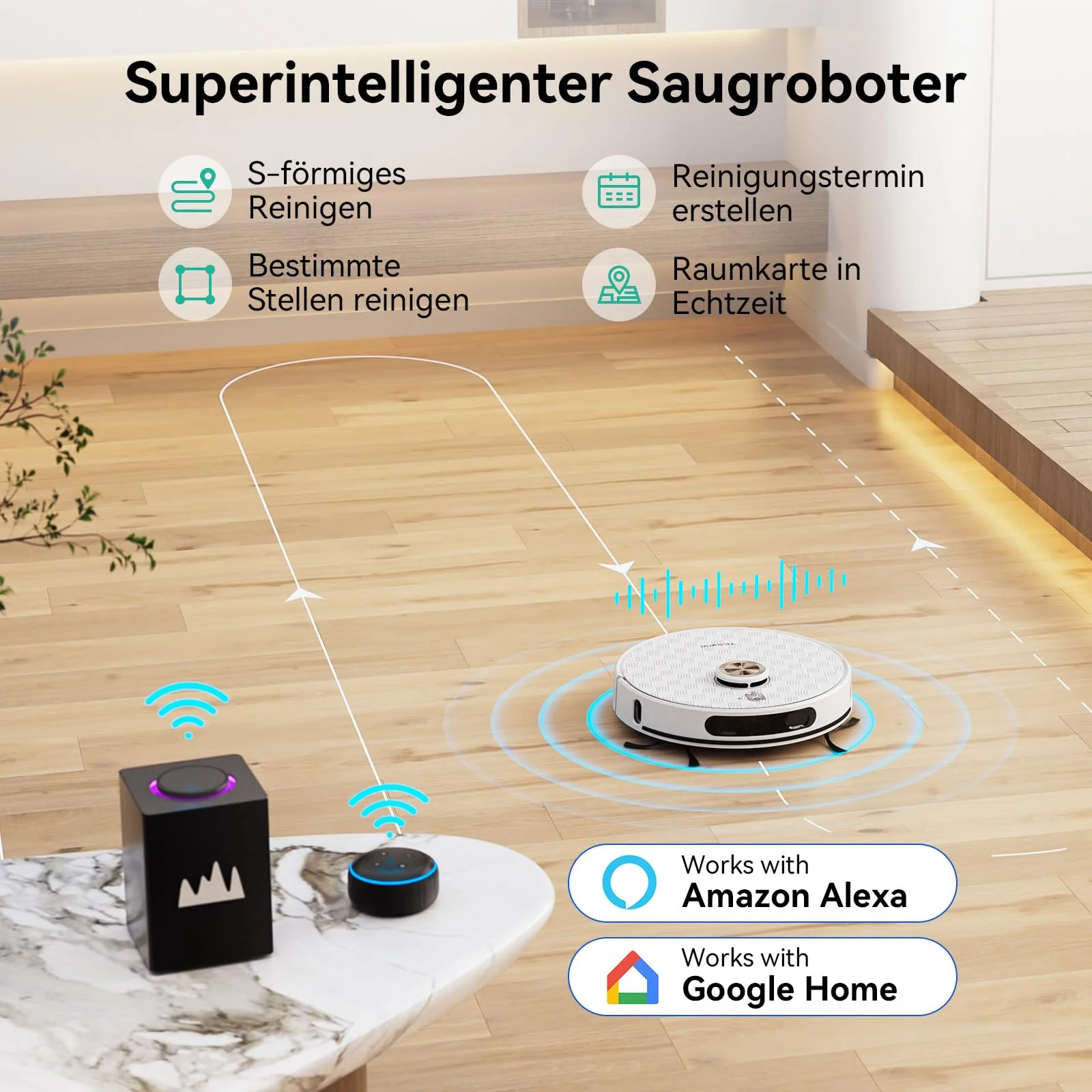 Tesvor S8Pro Saugroboter mit Wischfunktion -6000Pa Staubsauger Roboter 3in1 Roboterstaubsauger+LiDAR-Navigation+240 Min Laufzeit,APP/Alexa Steuerung,ideal für Haustierhaare,Teppiche,Hartböden. - Image 5