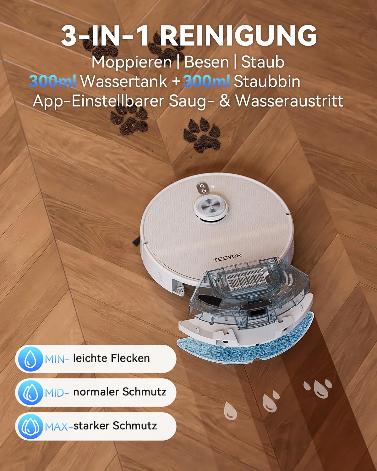 Tesvor S8Pro Saugroboter mit Wischfunktion -8000Pa Staubsauger Roboter 3in1 Roboterstaubsauger+LiDAR-Navigation+240 Min Laufzeit,APP/Alexa Steuerung,ideal für Haustierhaare,Teppiche,Hartböden. - Image 9