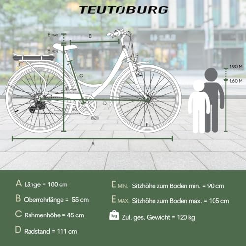 Teutoburg Senne Fahrrad Pedelec Citybike Elektrofahrrad schwarz, E-Bike 28 Zoll, 10,4 Ah/36V Lithium Ionen Akku, 7-Gang Kettenschaltung, inkl. Panzerkabelschloss - Image 2