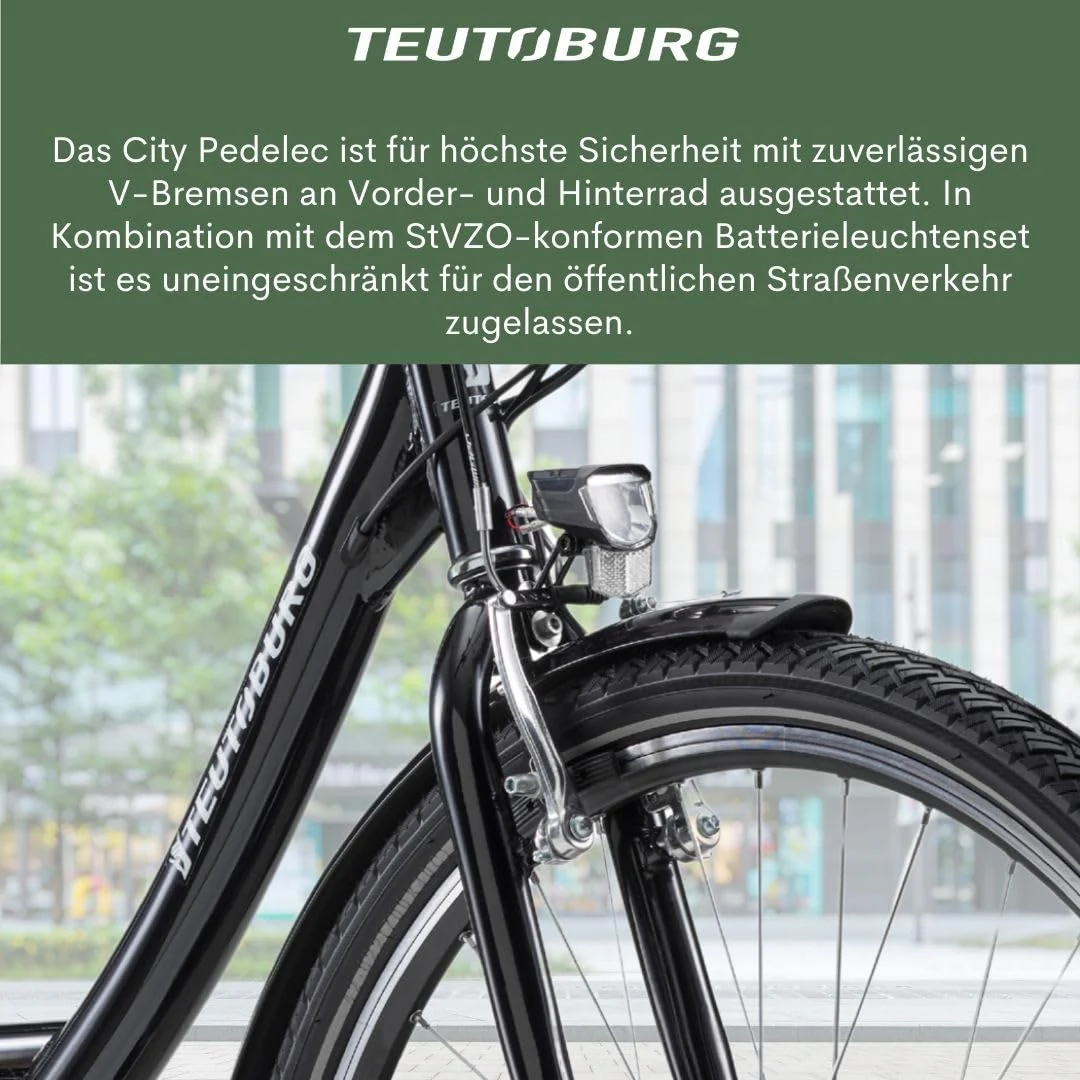 Teutoburg Senne Fahrrad Pedelec Citybike Elektrofahrrad schwarz, E-Bike 28 Zoll, 10,4 Ah/36V Lithium Ionen Akku, 7-Gang Kettenschaltung, inkl. Panzerkabelschloss - Image 3